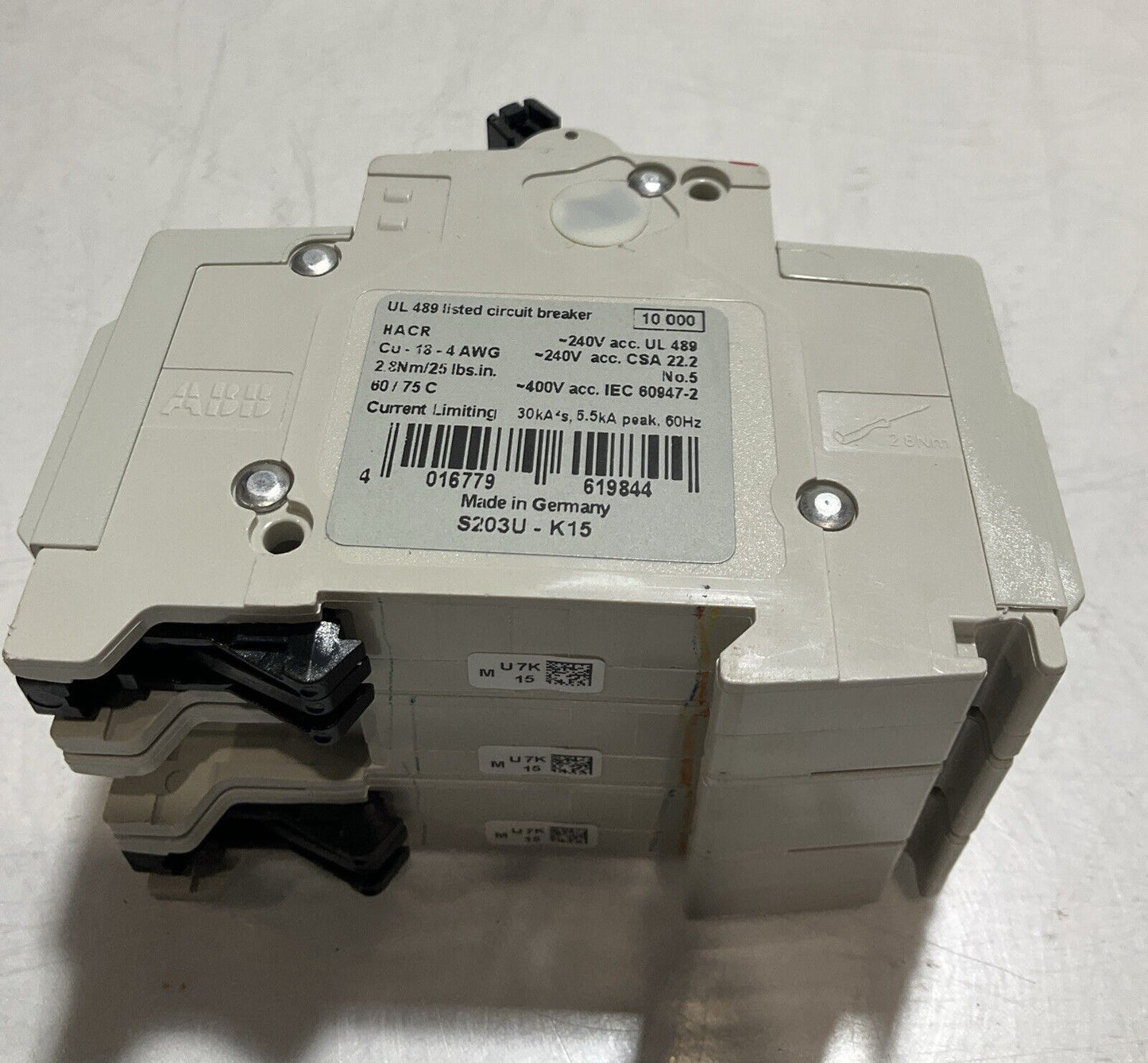 ABB S203U-K15 CIRCUIT BREAKER 15A 240V 3 POLE U3S