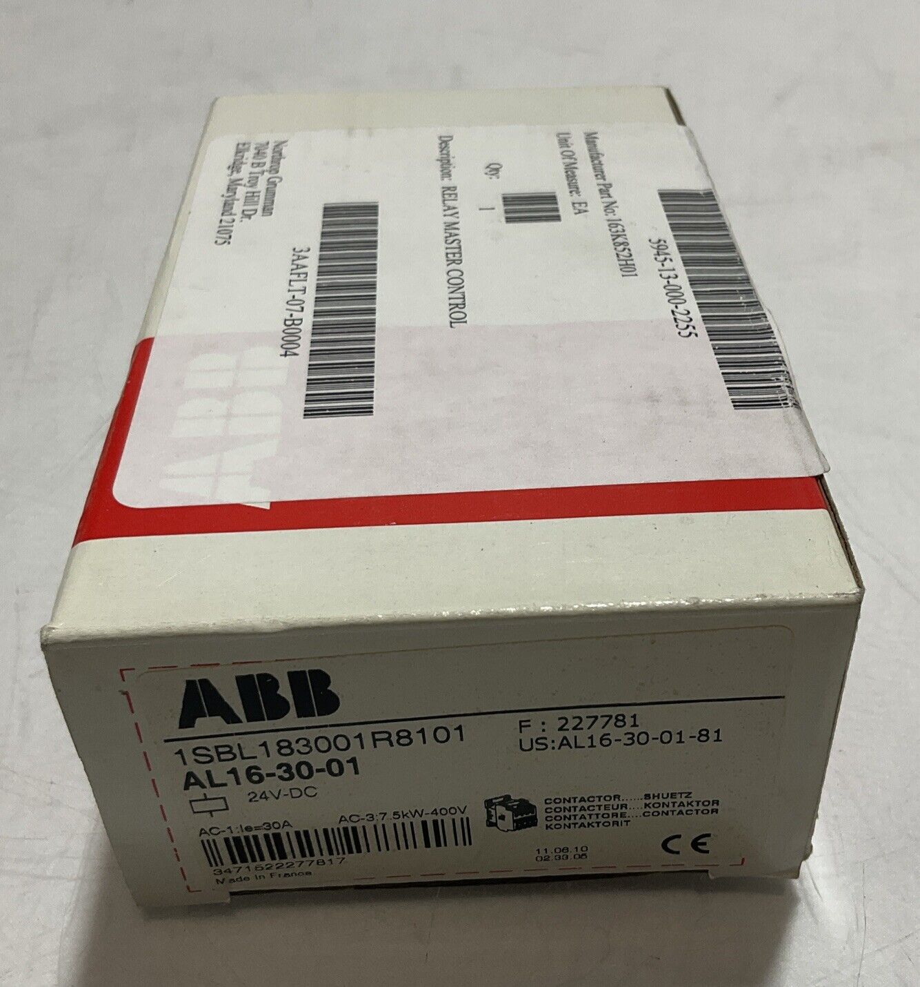 ABB AL16-30-01 1SBL183001R8101 CONTACTOR 24V U3S