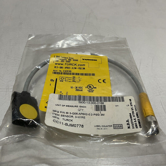 TURCK  BI 3-Q06-AP6X2-0.2-PSG3M SENSOR  3-WIRE  U3S
