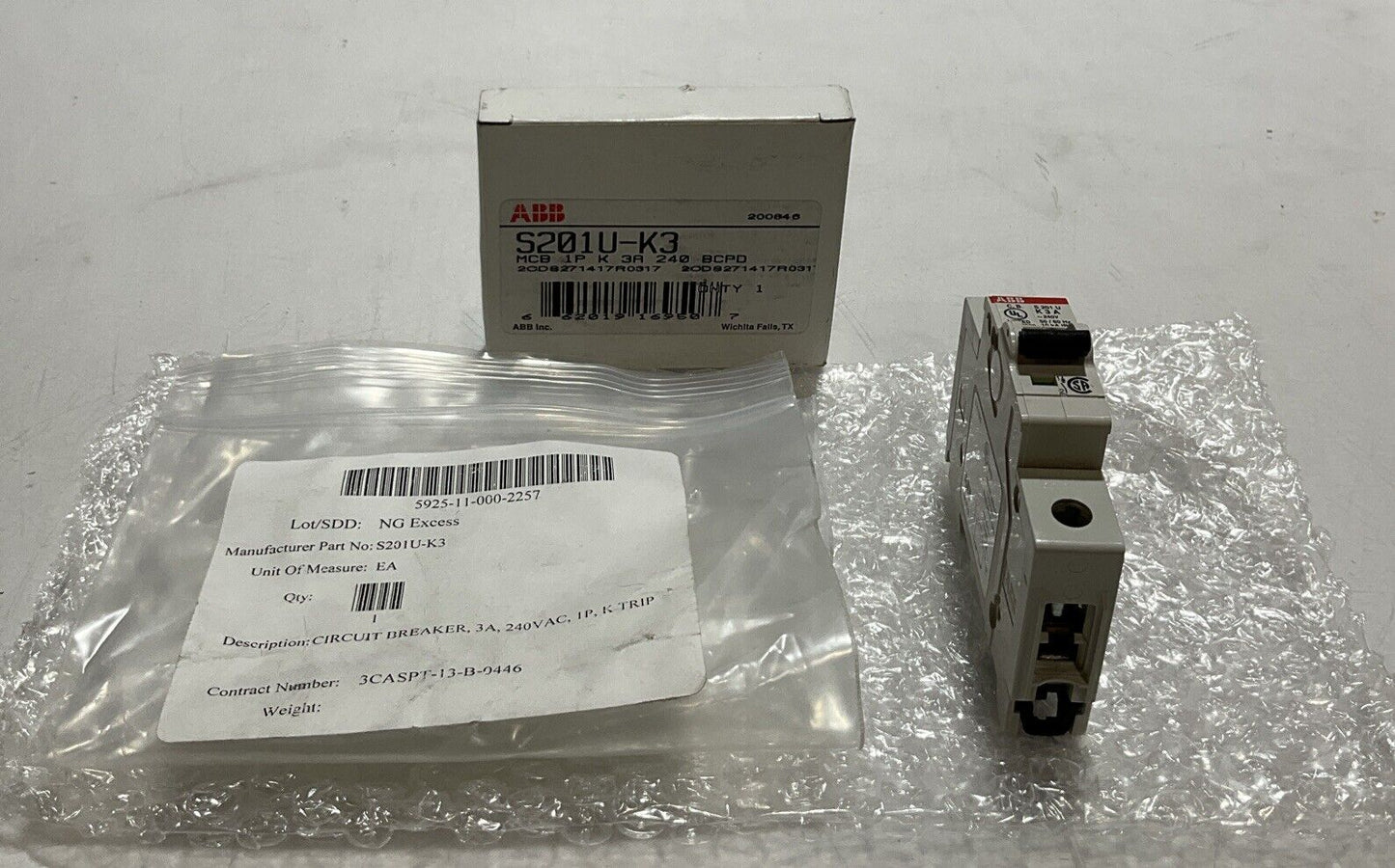 ABB  S201U-K3  CIRCUIT BREAKER. 240V  U3S