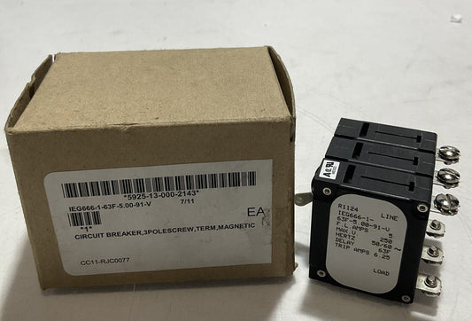 AIRPAX IEG666-1-63F-5.00-91-V  CIRCUIT  BREAKER  3POLESCREW  U3S