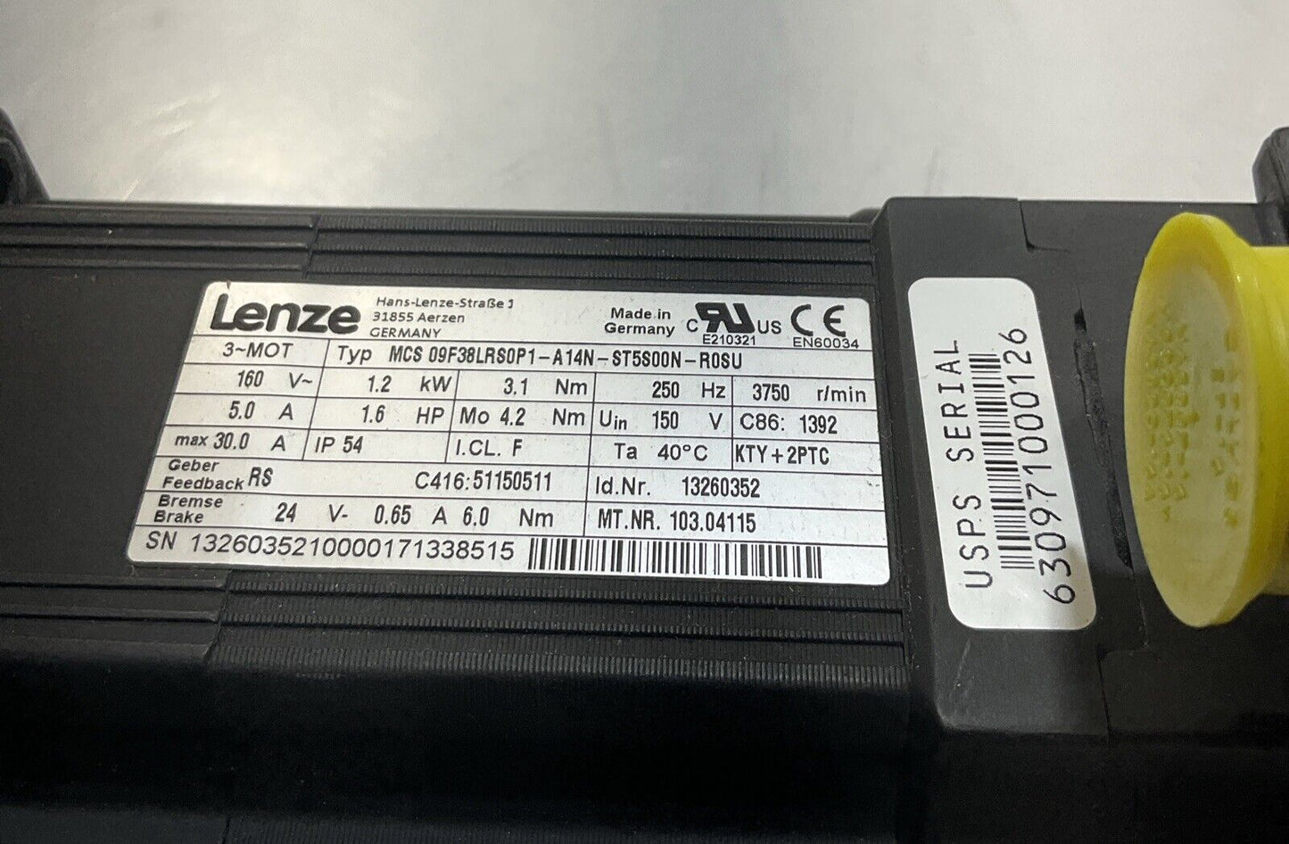 LENZE MCS 09F38LRS0P1 SERVO MOTOR U3S