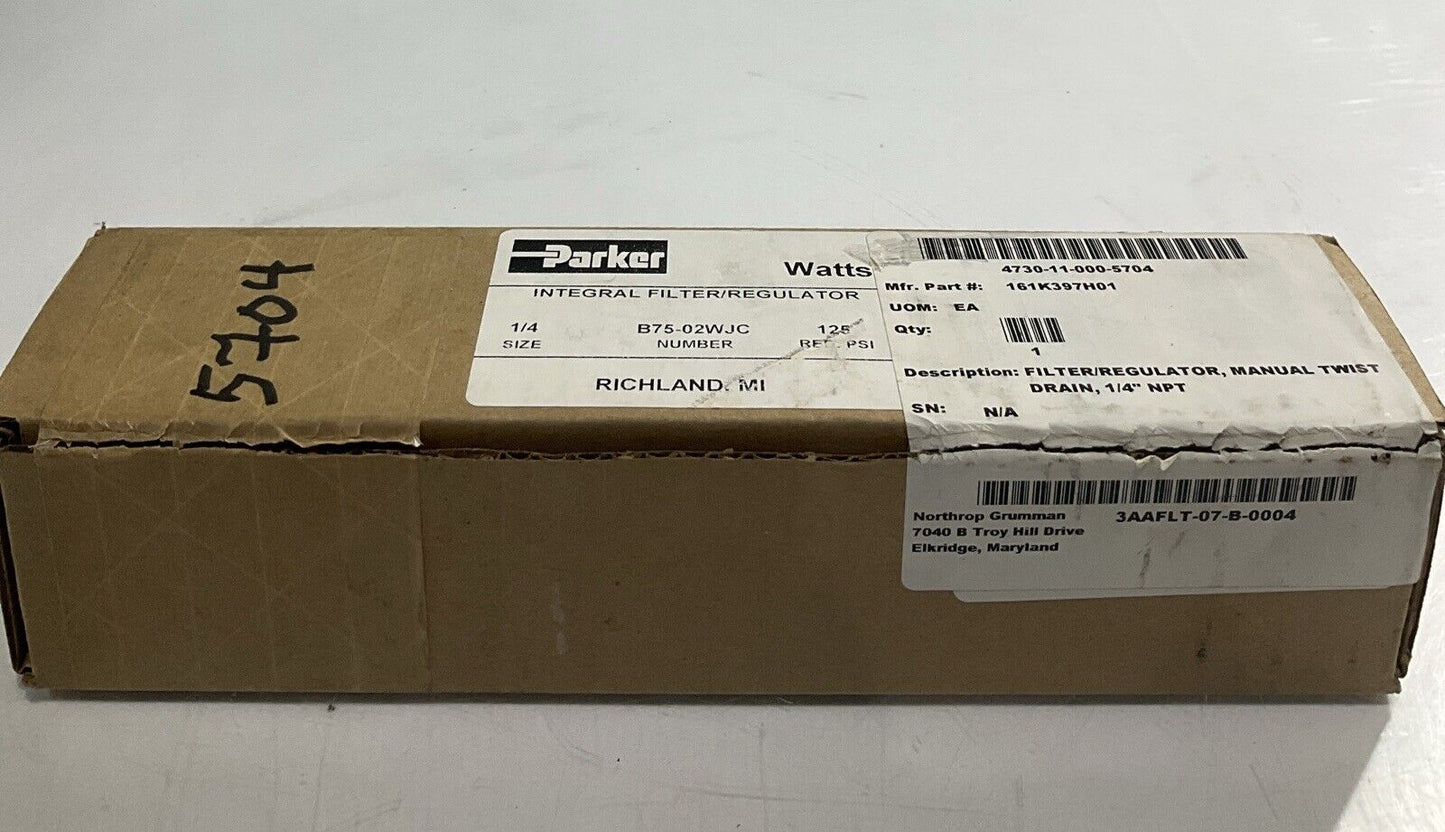 PARKER WATTS B75-02WJC MANUAL FILTER REGULATOR W/ TWIST DRAIN 250 PSI  U3S