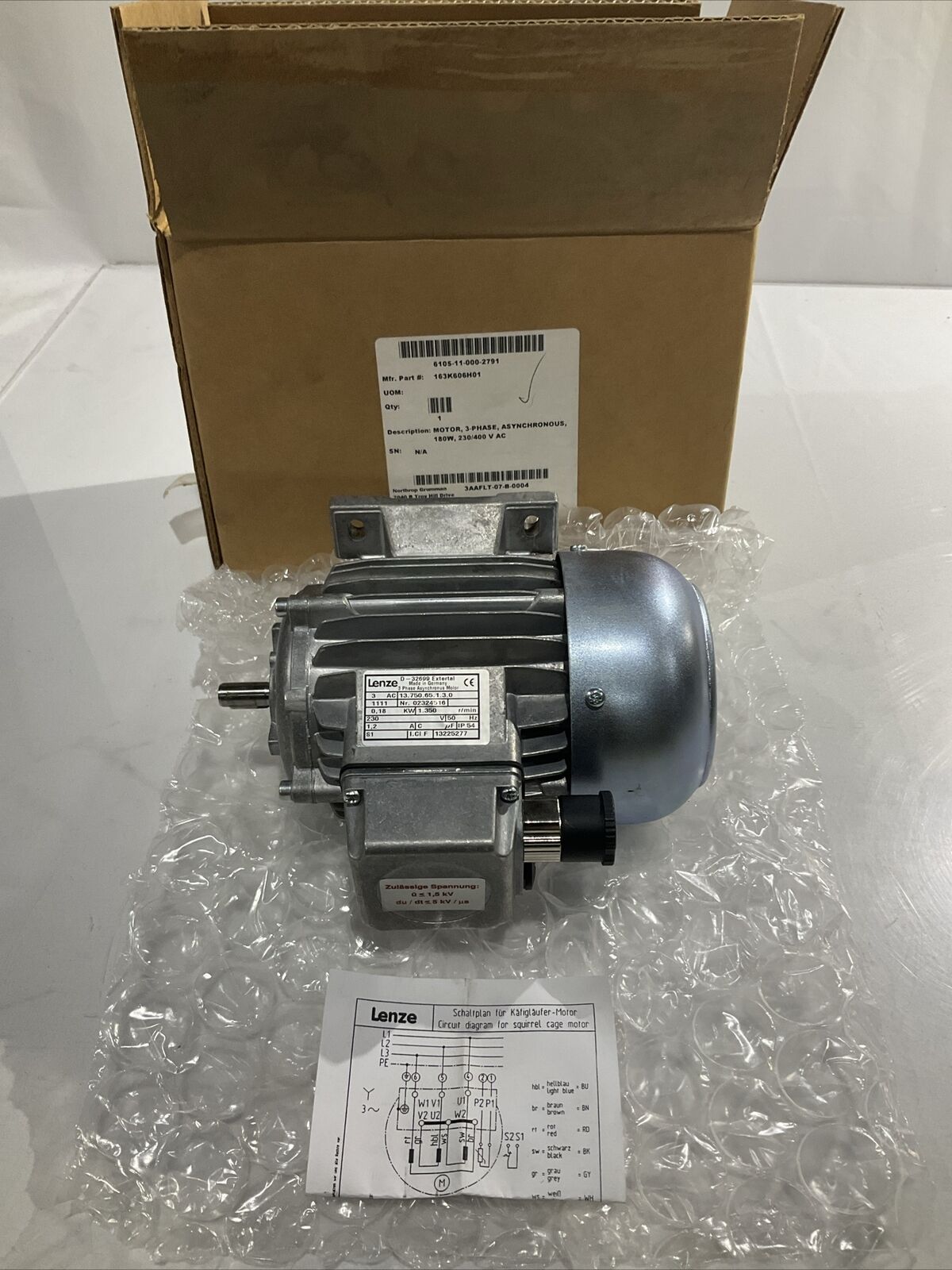 LENZE D-32699 13.750.65.1.3.0 PHASE MOTOR 180W 230/400 VAC 50 HZ 3 AC U3S