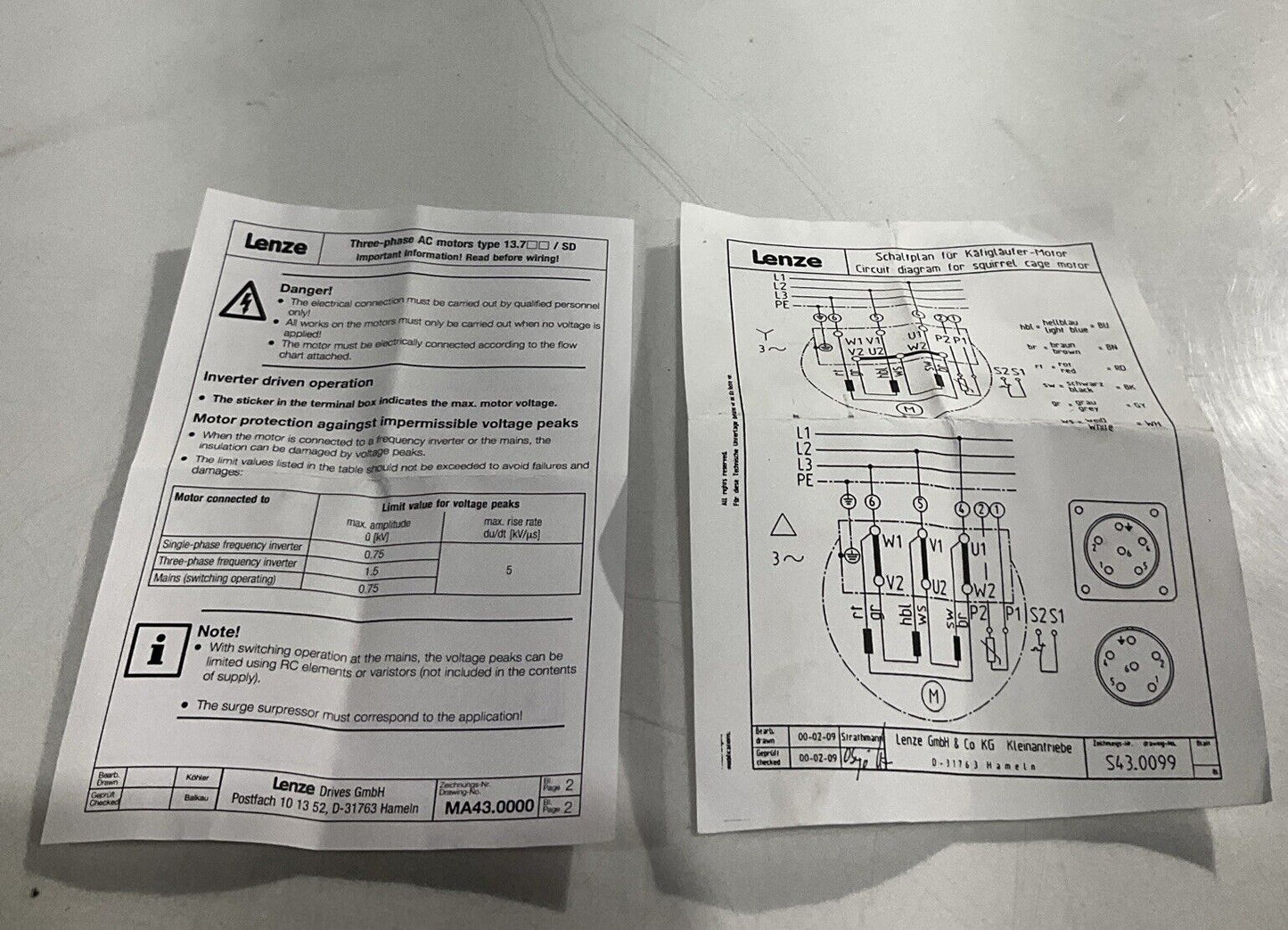 LENZE D-32699 13.750.65.1.3.0 PHASE MOTOR 180W 230/400 VAC 50 HZ 3 AC U3S