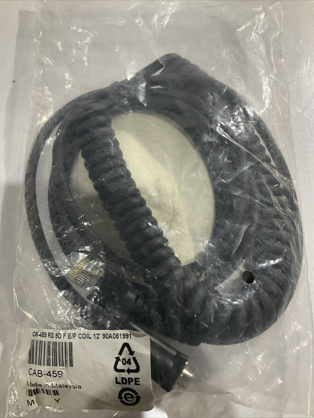 DATALOGIC CAB-459 RS 9D F E/P COIL 12' CORDSET 90A051991. P7 U3S