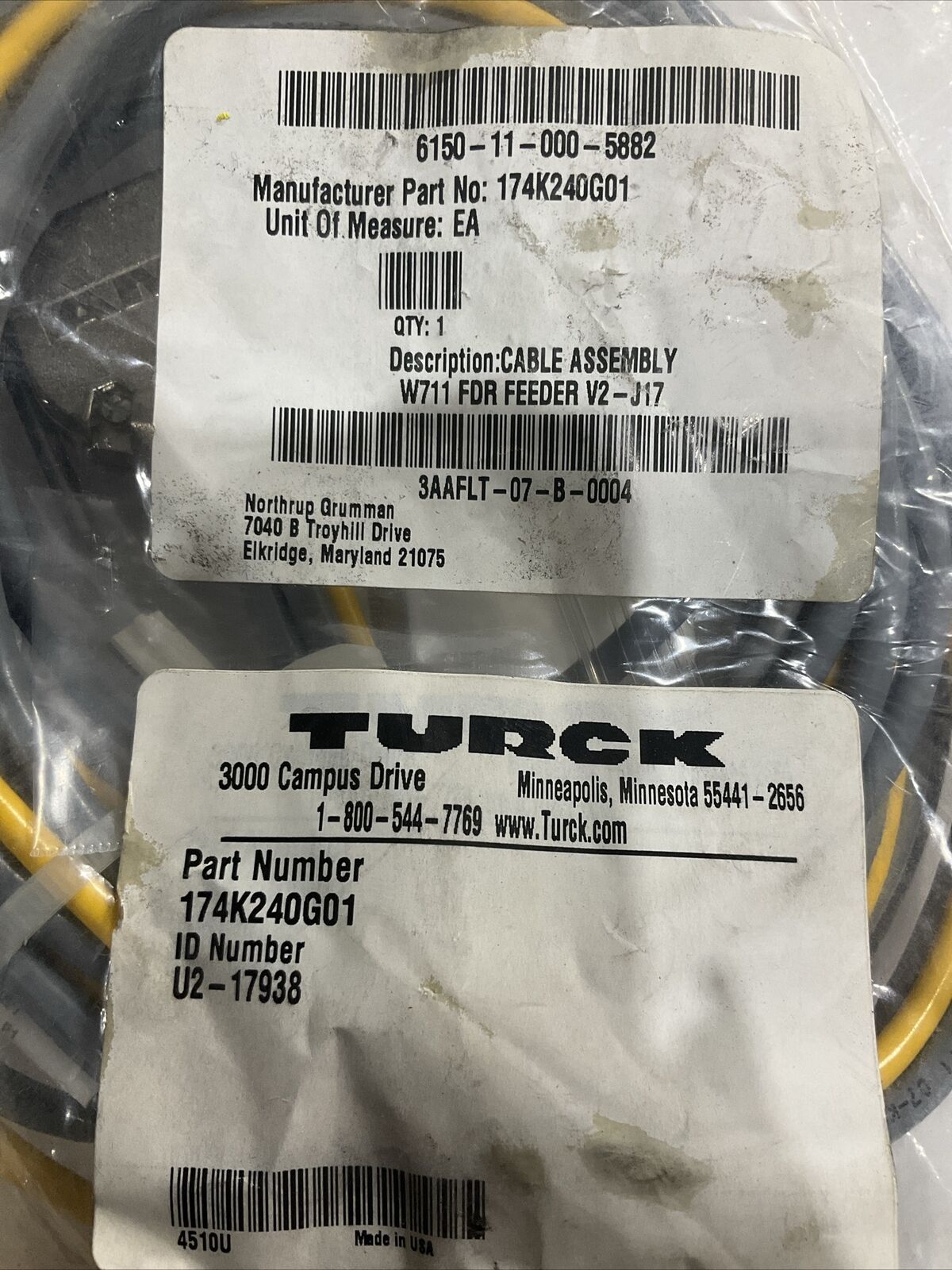 TURCK 3AAFLT-07-B-0004 W711 FDR FEEDER CABLE ASSEMBLY V2-J17 U3S