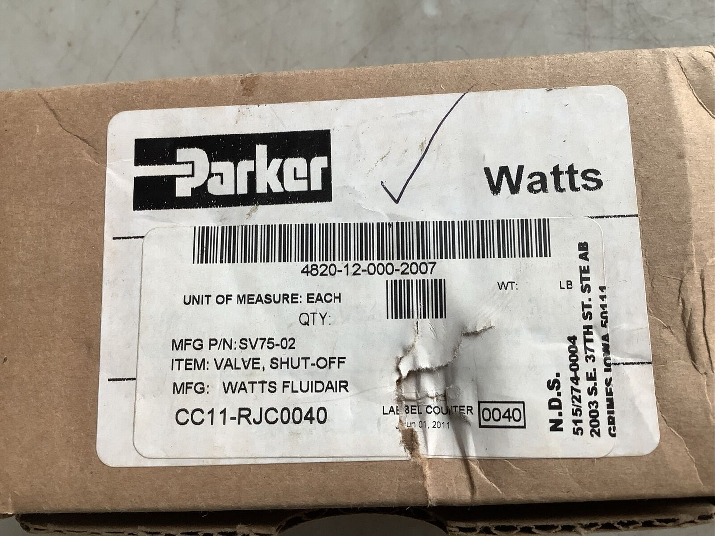 PARKER SV75-02 PNEUMATIC LOCKOUT VALVE 1/4IN NPT 21BAR U3S