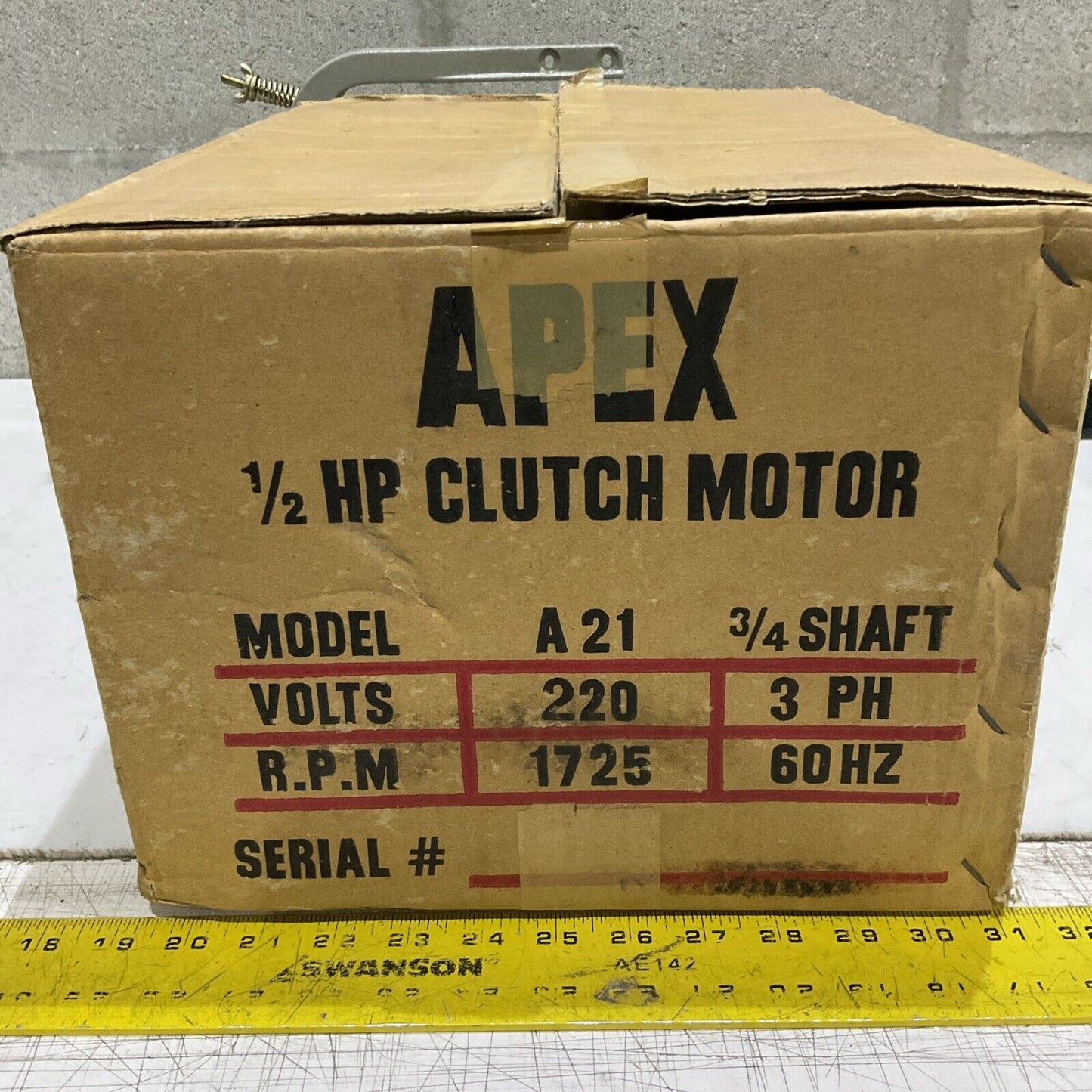 APEX A21 CLUTCH MOTOR 220 V 3PH 1725 RPM 60HZ 1/2 HP RM6