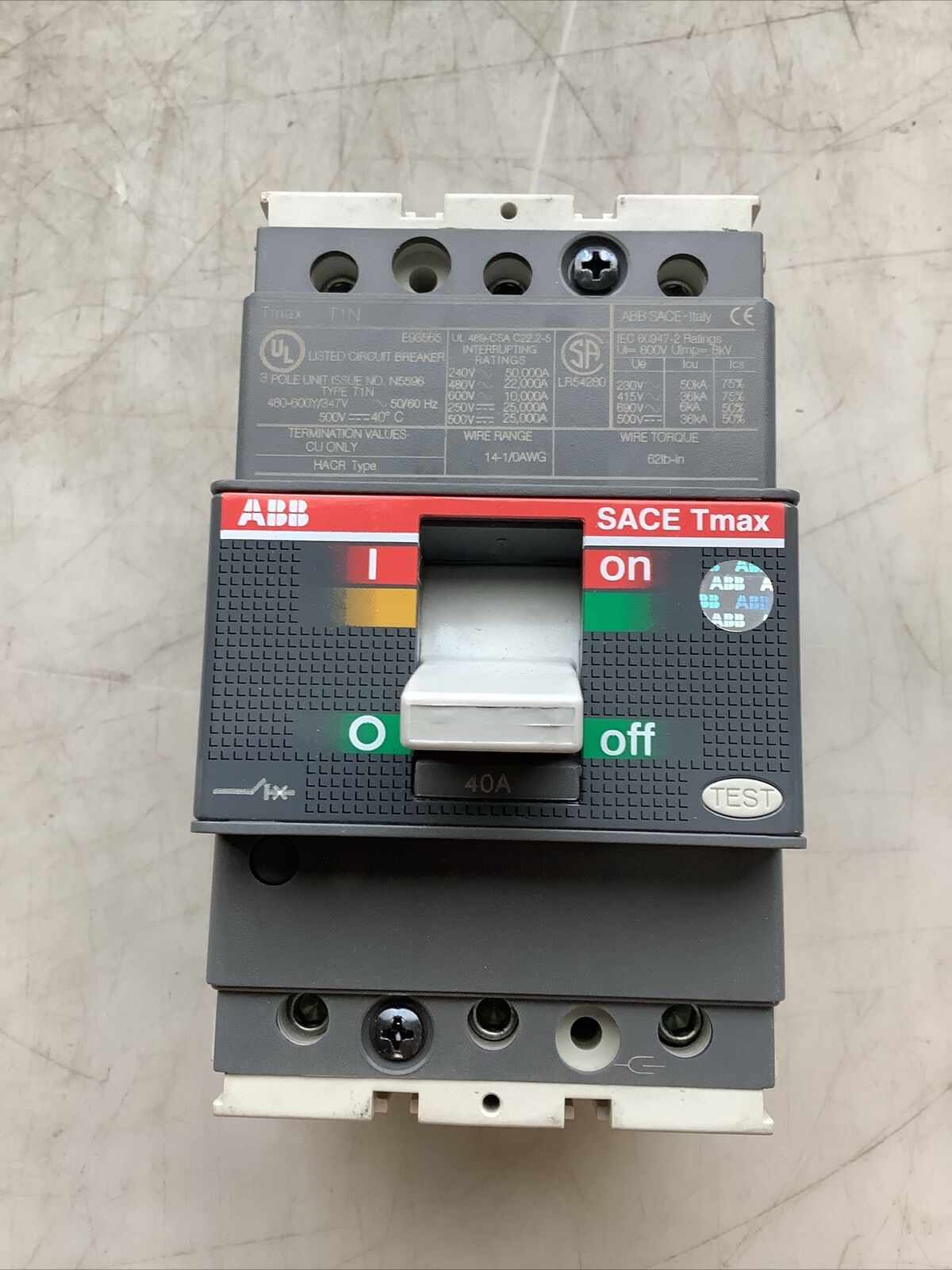 ABB SACE TMAX T1N CIRCUIT BREAKER 40A 3P U3S