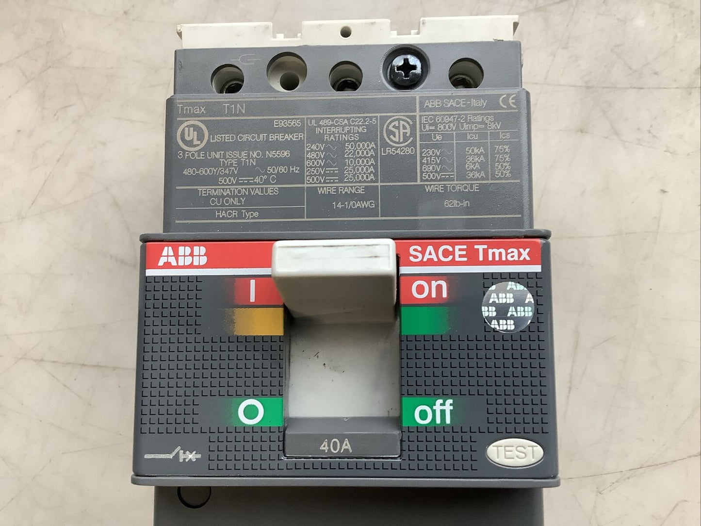 ABB SACE TMAX T1N CIRCUIT BREAKER 40A 3P U3S