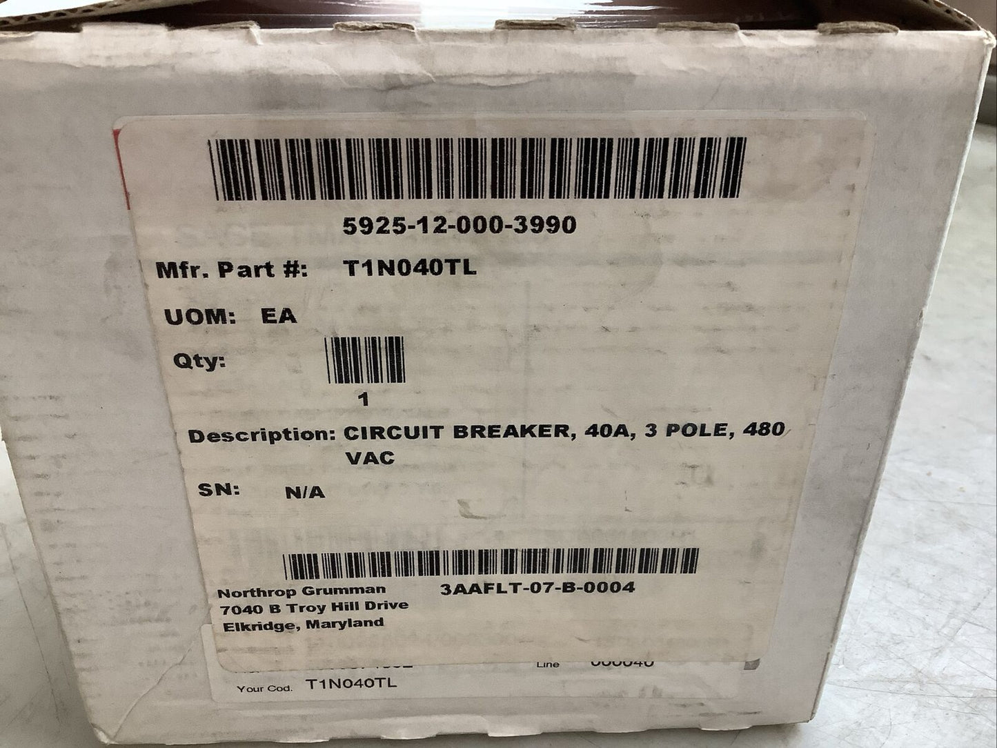 ABB SACE TMAX T1N CIRCUIT BREAKER 40A 3P U3S