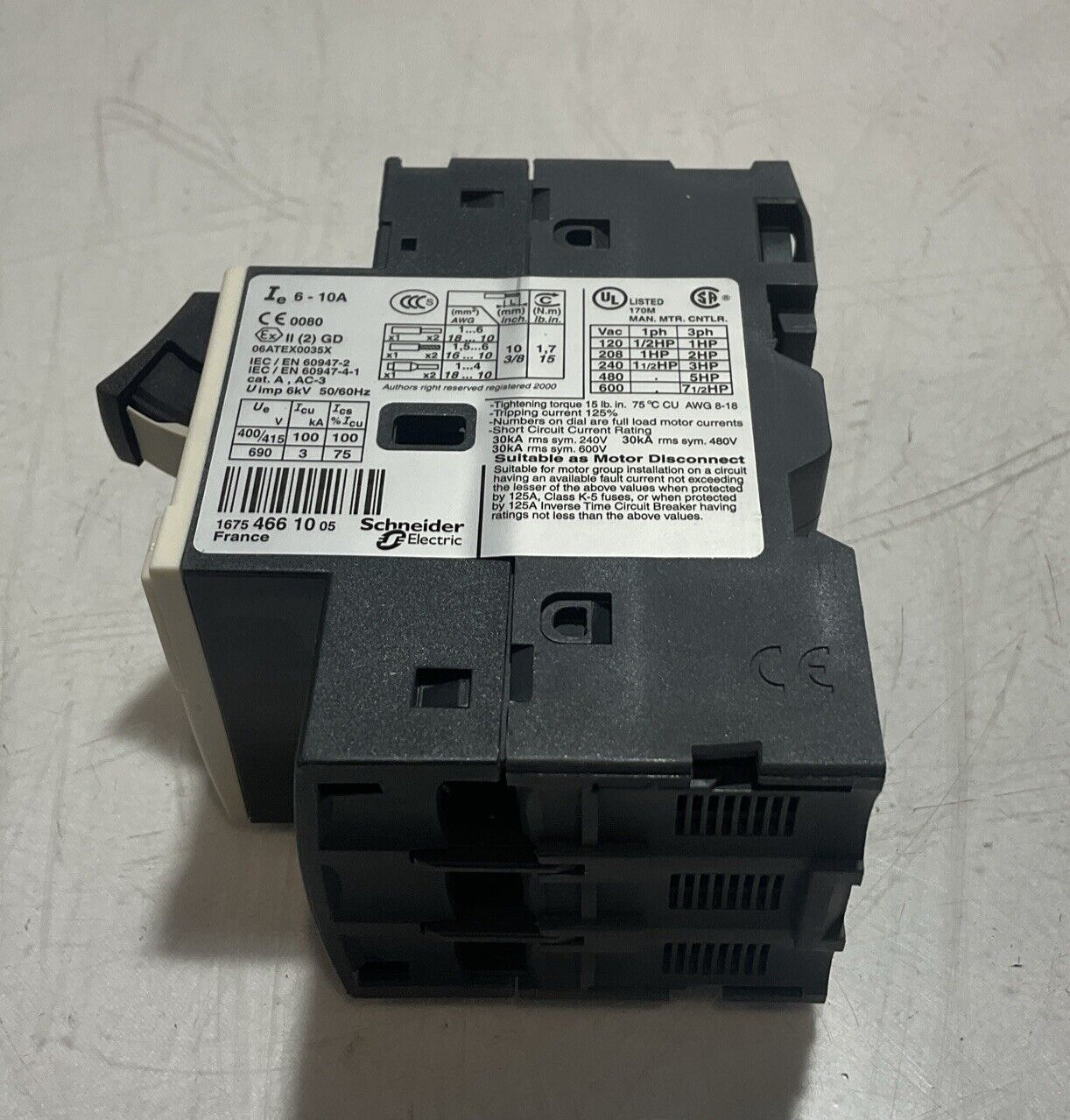 TELEMECANIQUE  GV2ME14 6-10a MOTOR  CIRCUIT BREAKER  U3S