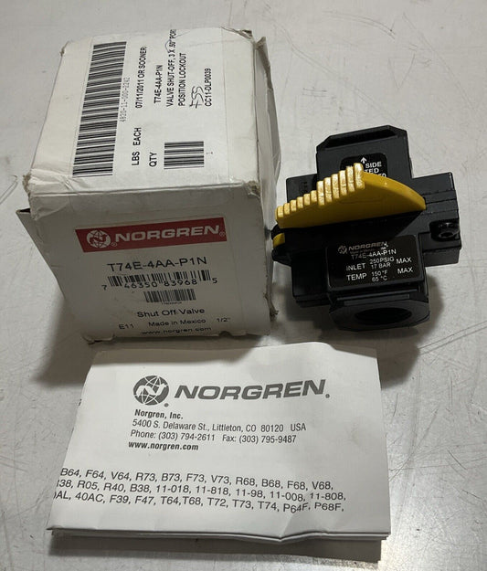 NORGREN T74E-4AA- P1N VALVE SHUT OFF 3X.50 PORT 2 POSITION LOCKOUT U3S