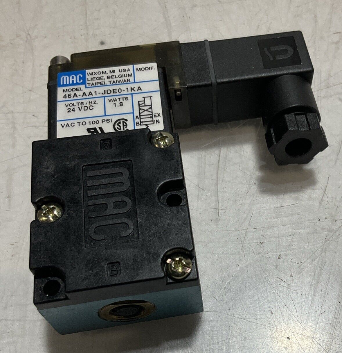 MAC 46A-AA1-JDE0-1KA PNEUMATIC SOLENOID VALVE 24 VDC 1.8 W U3S