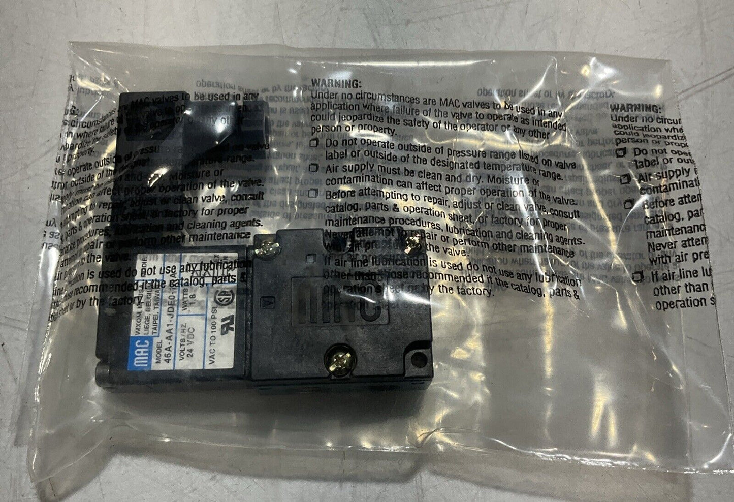 MAC 46A-AA1-JDE0-1KA PNEUMATIC SOLENOID VALVE 24 VDC 1.8 W U3S