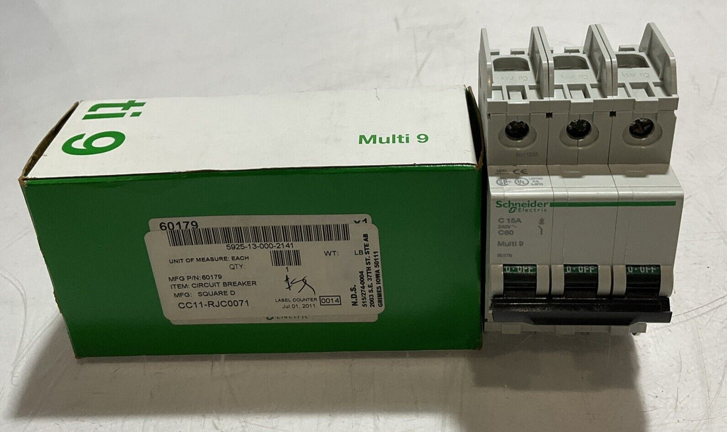 SCHNEIDER ELECTRIC 60179 MINI CIRCUIT BREAKER 3P 15A 240V MULTI 9 U3S