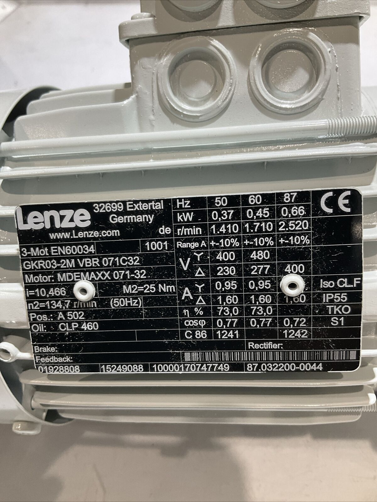 LENZE GKR04-2MVBR071C32 MDE-MAXX 071-32 GEARMOTOR 400V U3S