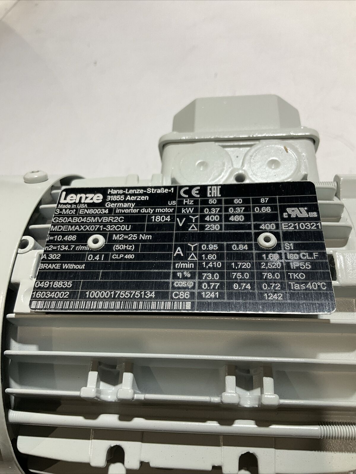 LENZE G50AB045MVBR2C MDEMAXX 071-32C0U GEARMOTOR U3S