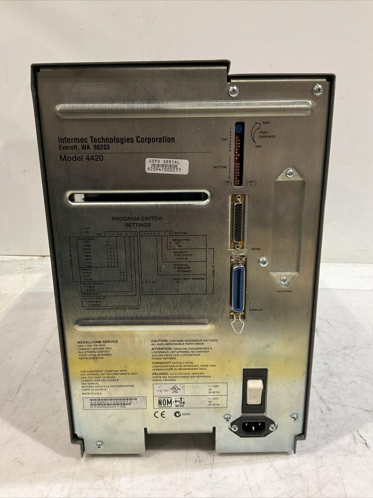 INTERMEC TECHNOLOGIES CO. 4420 EASY CODER PRINTER 120V 2A 50-60HZ U3S