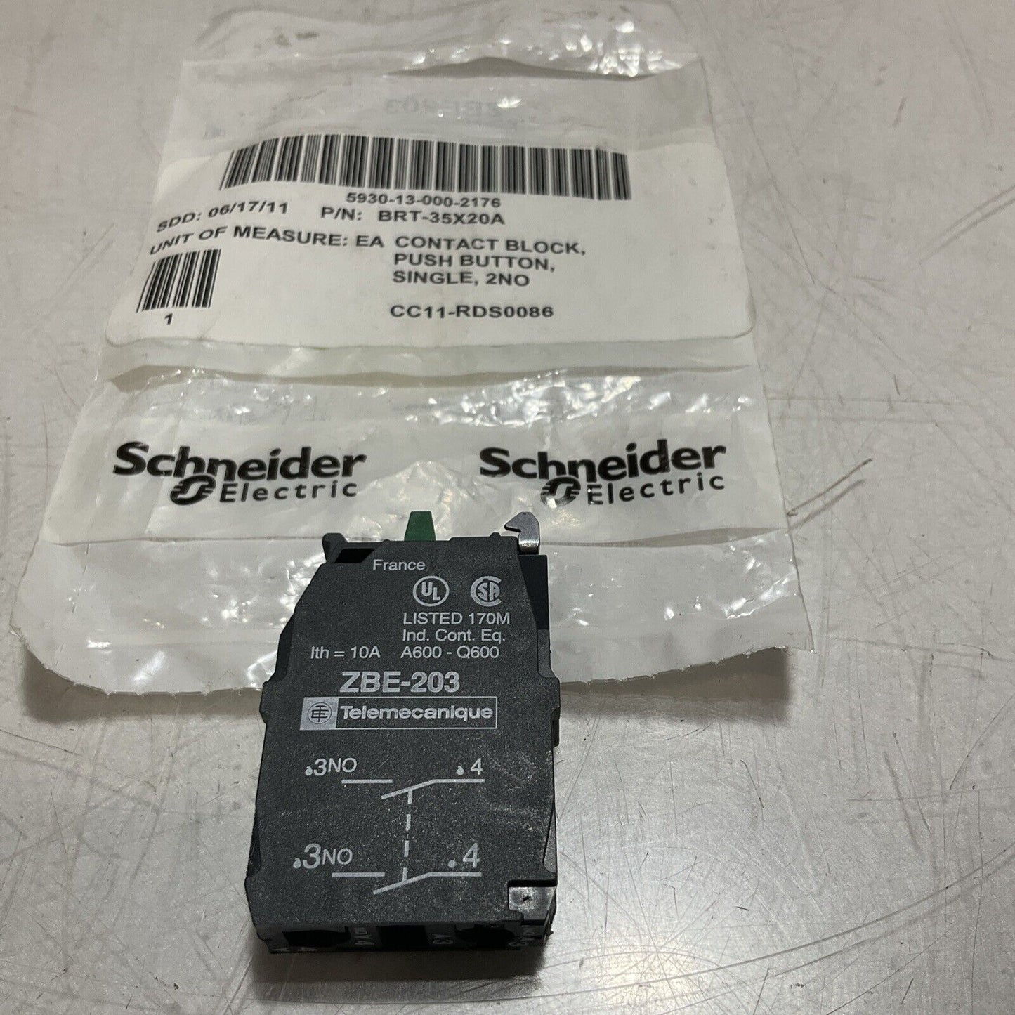 SCHNEIDER ZBE204 AND ZBE203 SINGLE PUSHBUTTON CONTACT BLOCK U3S