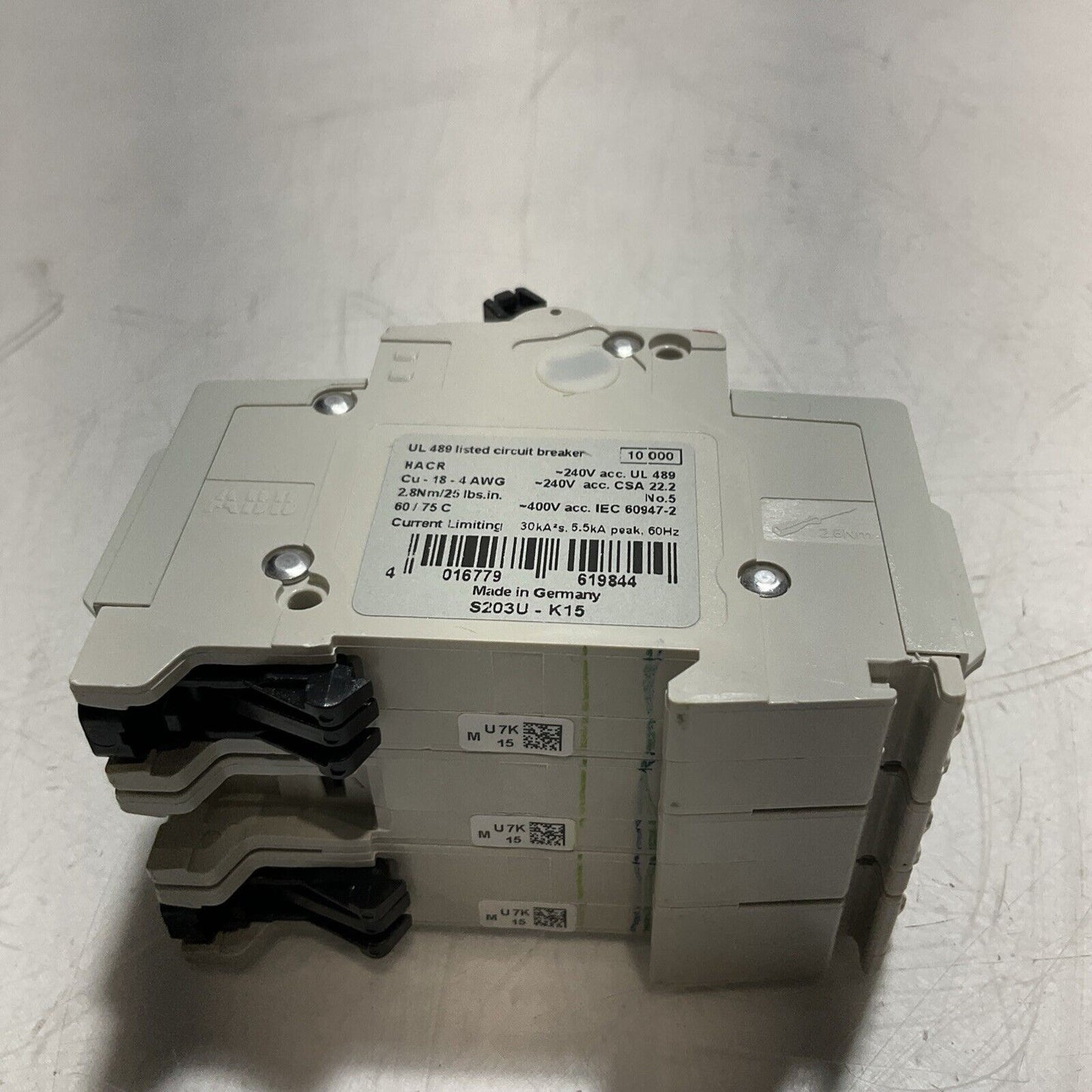 ABB S203U-K15 CIRCUIT BREAKER 3-Pole 240V 60HZ 5.5kA RAIL MOUNT U3S