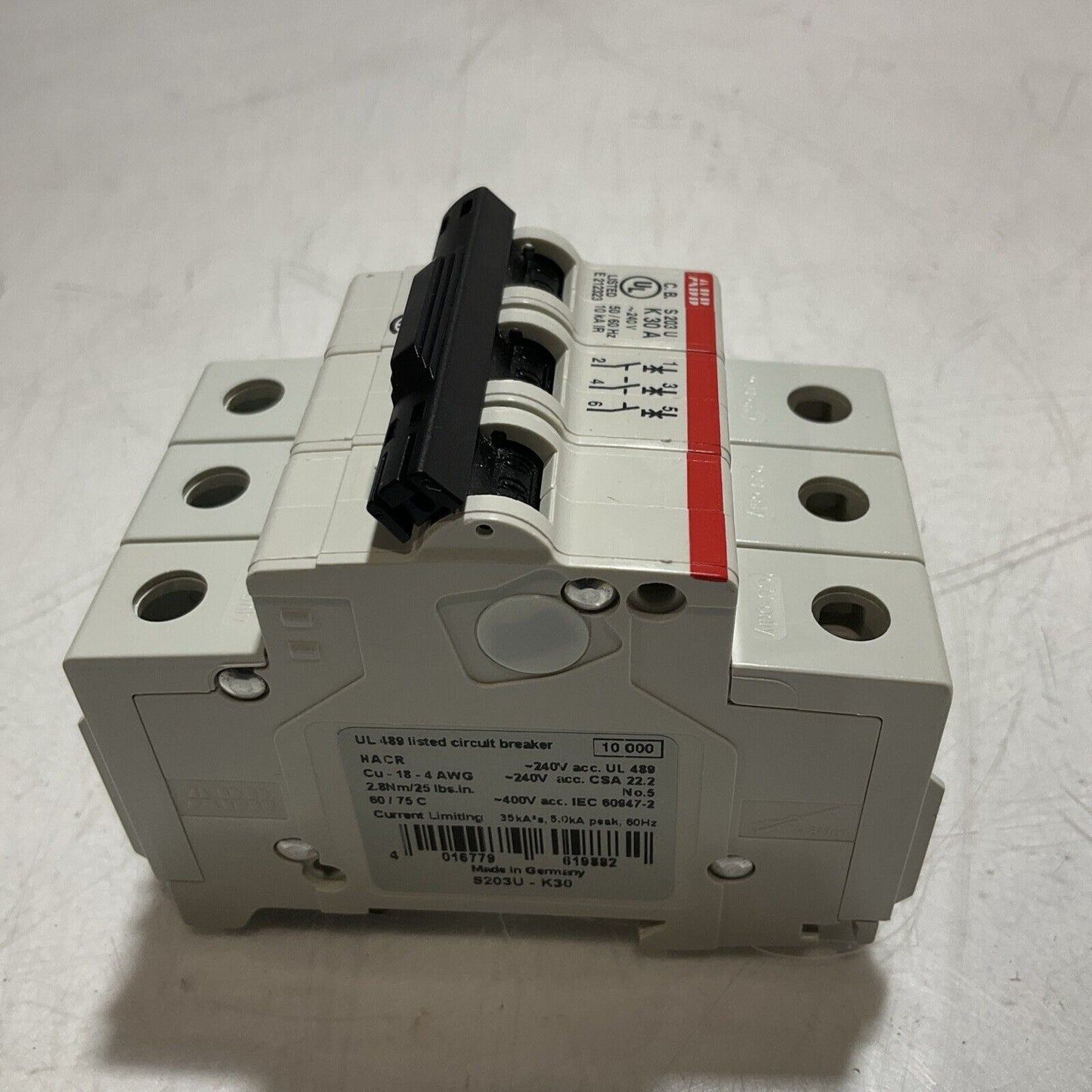 ABB S203U-K30A CIRCUIT BREAKER r3-Pole 240V 50/60Hz 10kA RAIL MOUNT U3S