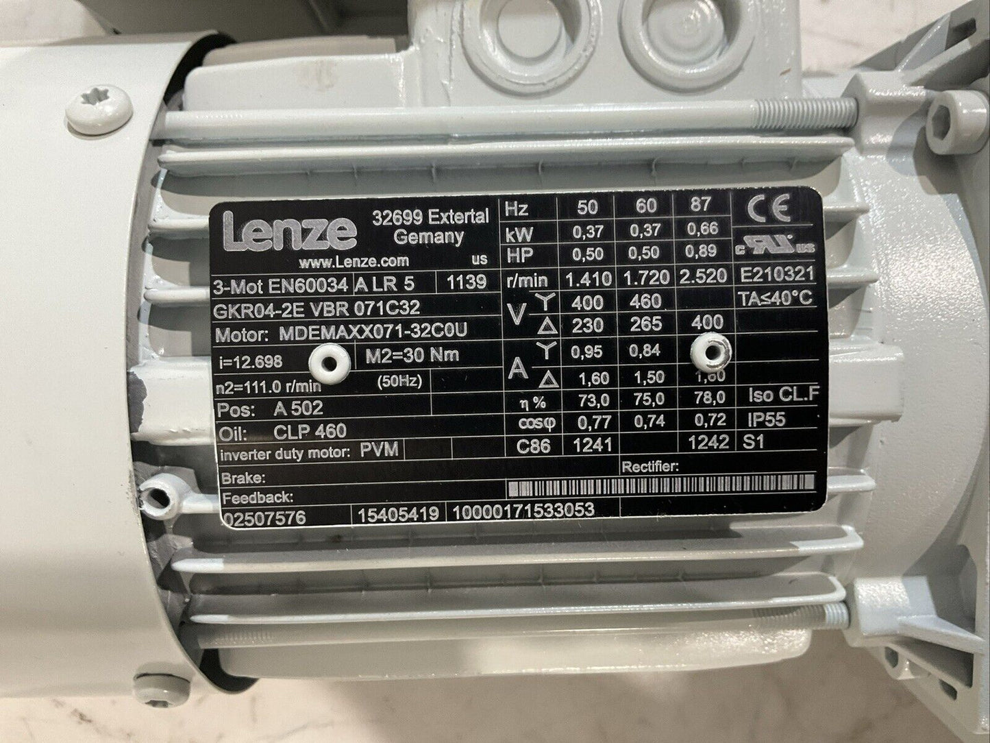 LENZE GKR04-2E VBR 071C32 MDEMAXX071-32C0U GEARBOX MOTOR U3S