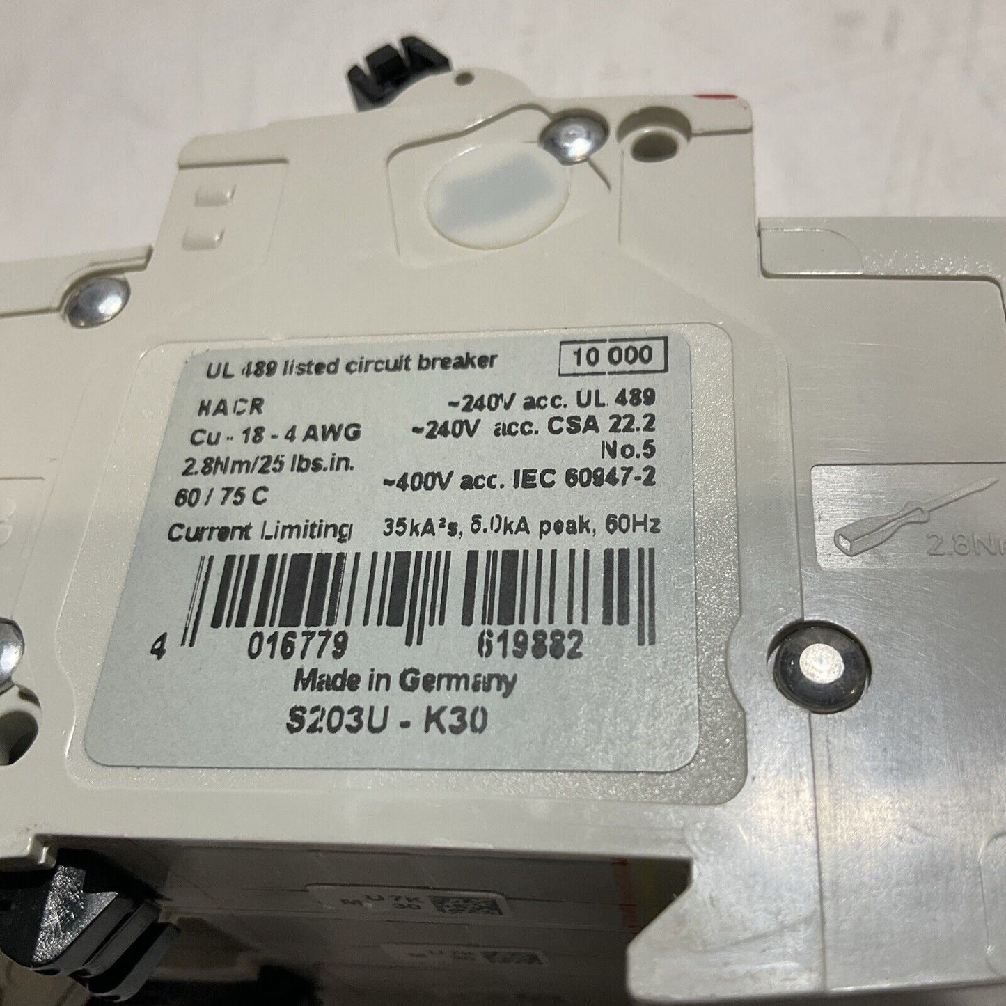 ABB S203U-K30A CIRCUIT BREAKER r3-Pole 240V 50/60Hz 10kA RAIL MOUNT U3S