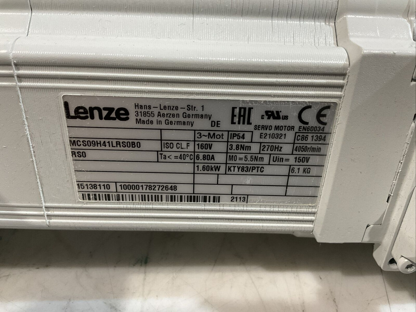 LENZE GST05-2S VBR 09HC41 MCS09H41LRS0B0 SERVO MOTOR 3 MOT 6.8A 160V 1:6.4 U3S