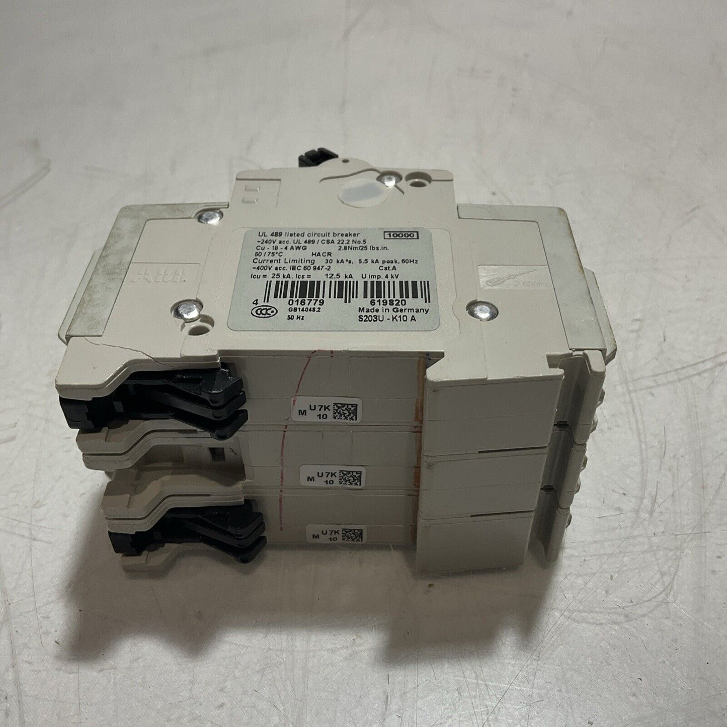 ABB S203UK10A CIRCUIT BREAKER  3 POLE UNIT S 203 U K 10 A 24V  50/60 HZ U3S