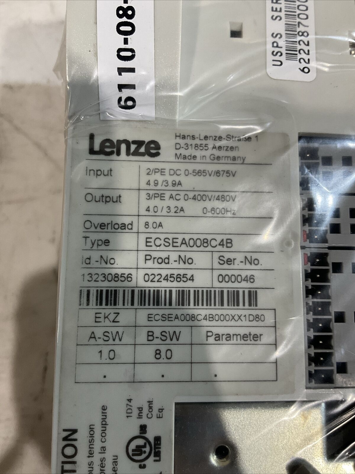 LENZE ECSEA008C4B SERVO DRIVE INVERTER U3S