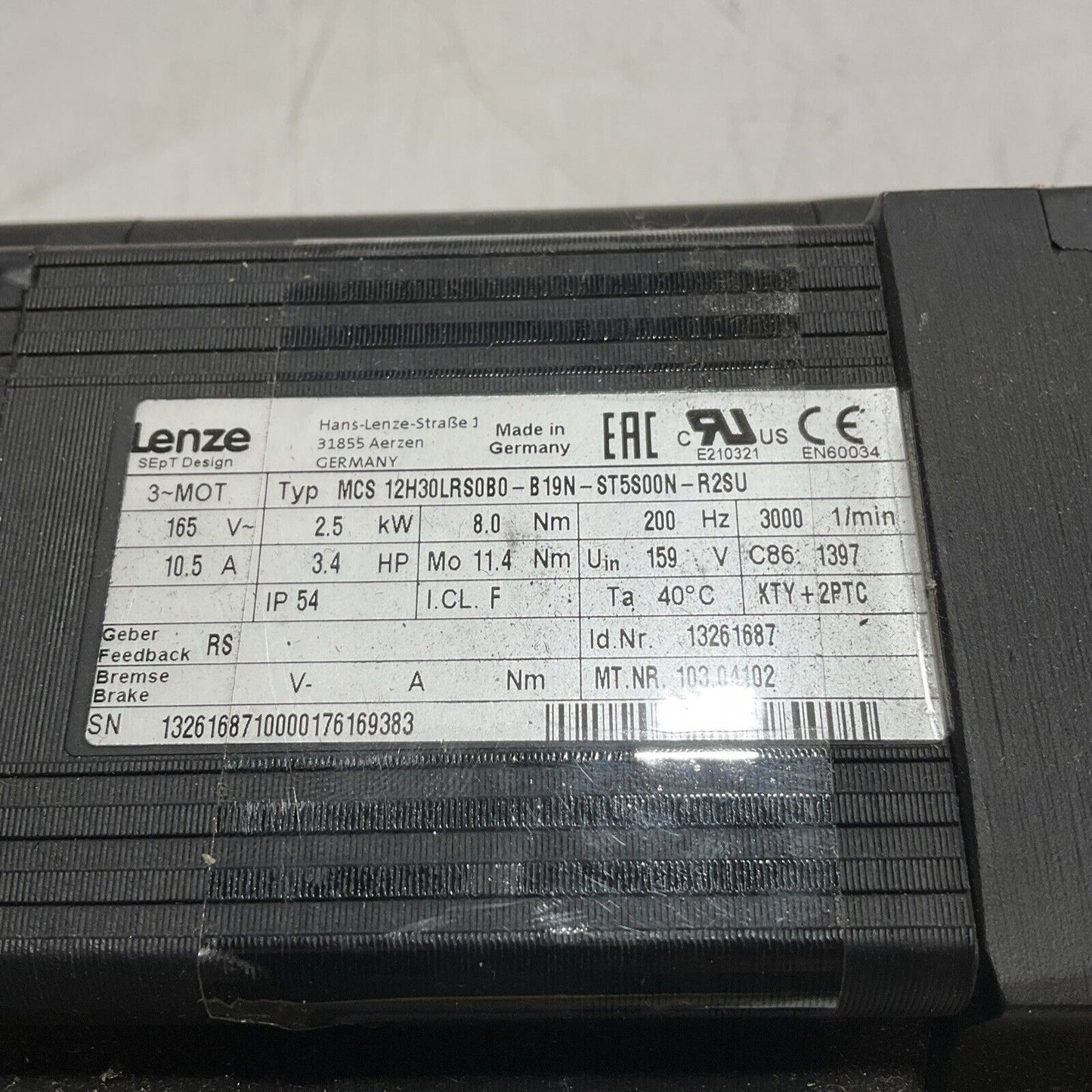 LENZE MCS 12H30LRS0B0-B19N-ST5S00N-R2SU 13261687 SERVO MOTOR CULLING U3S