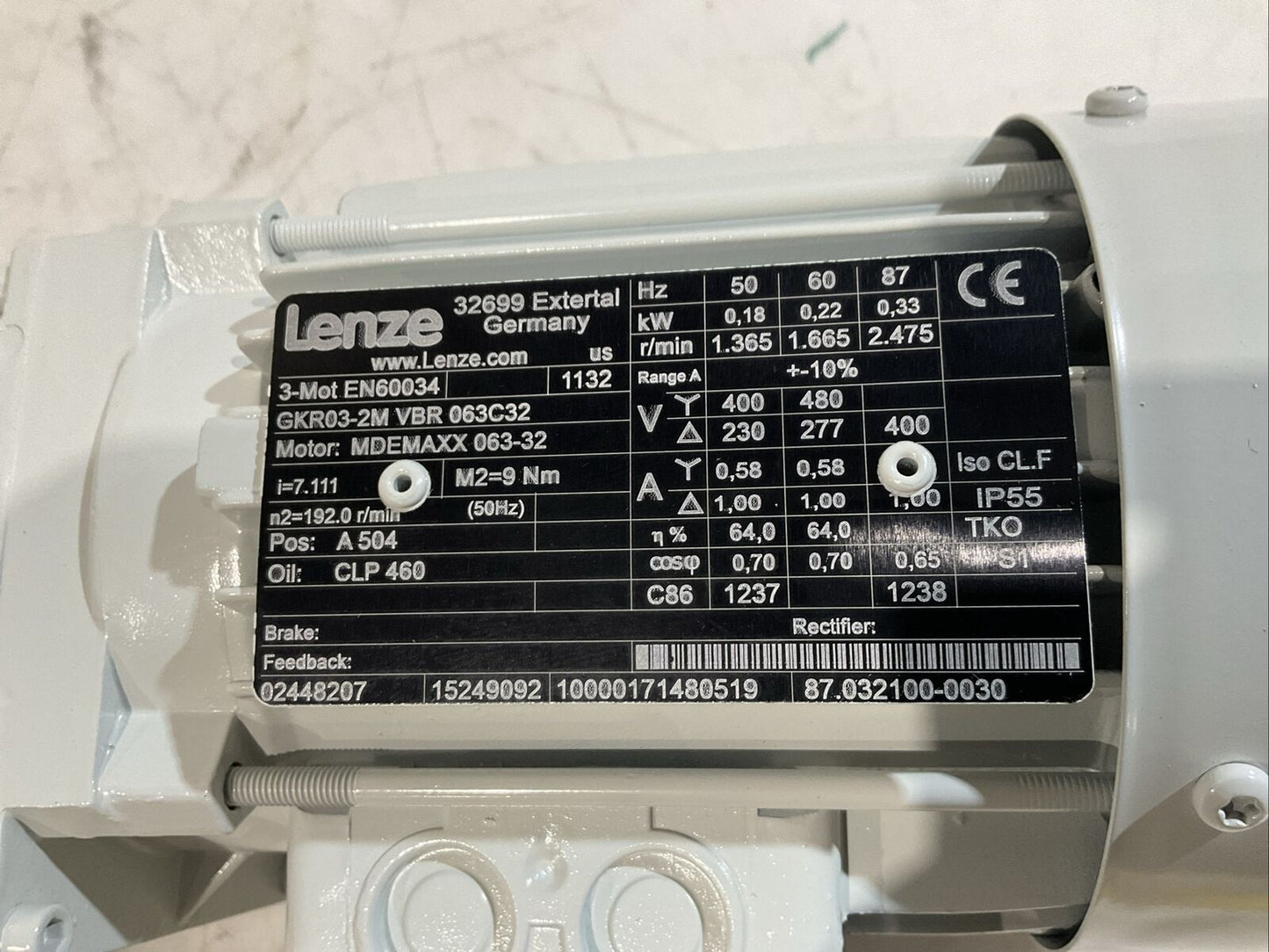 LENZE EN60034 GKR03-2M VBR 063C32 MDEMAXX 063-32 GEARBOX MOTOR U3S