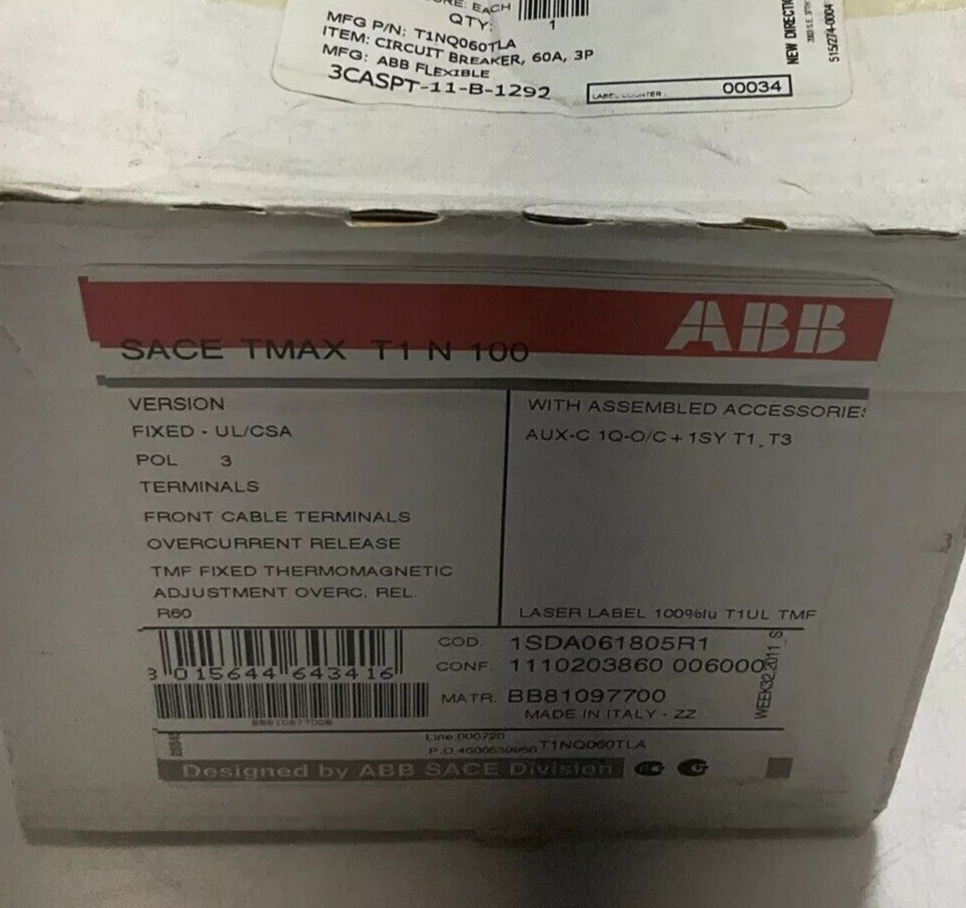 ABB SACE T1N CIRCUIT  BREAKER 3 POLES 240V  U3S