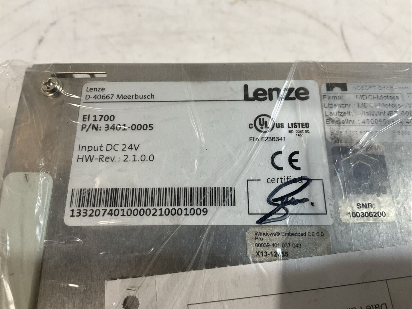 LENZE 3401-0005 OPERATOR INTERFACE TOUCHSCREEN EL 1700 U3S