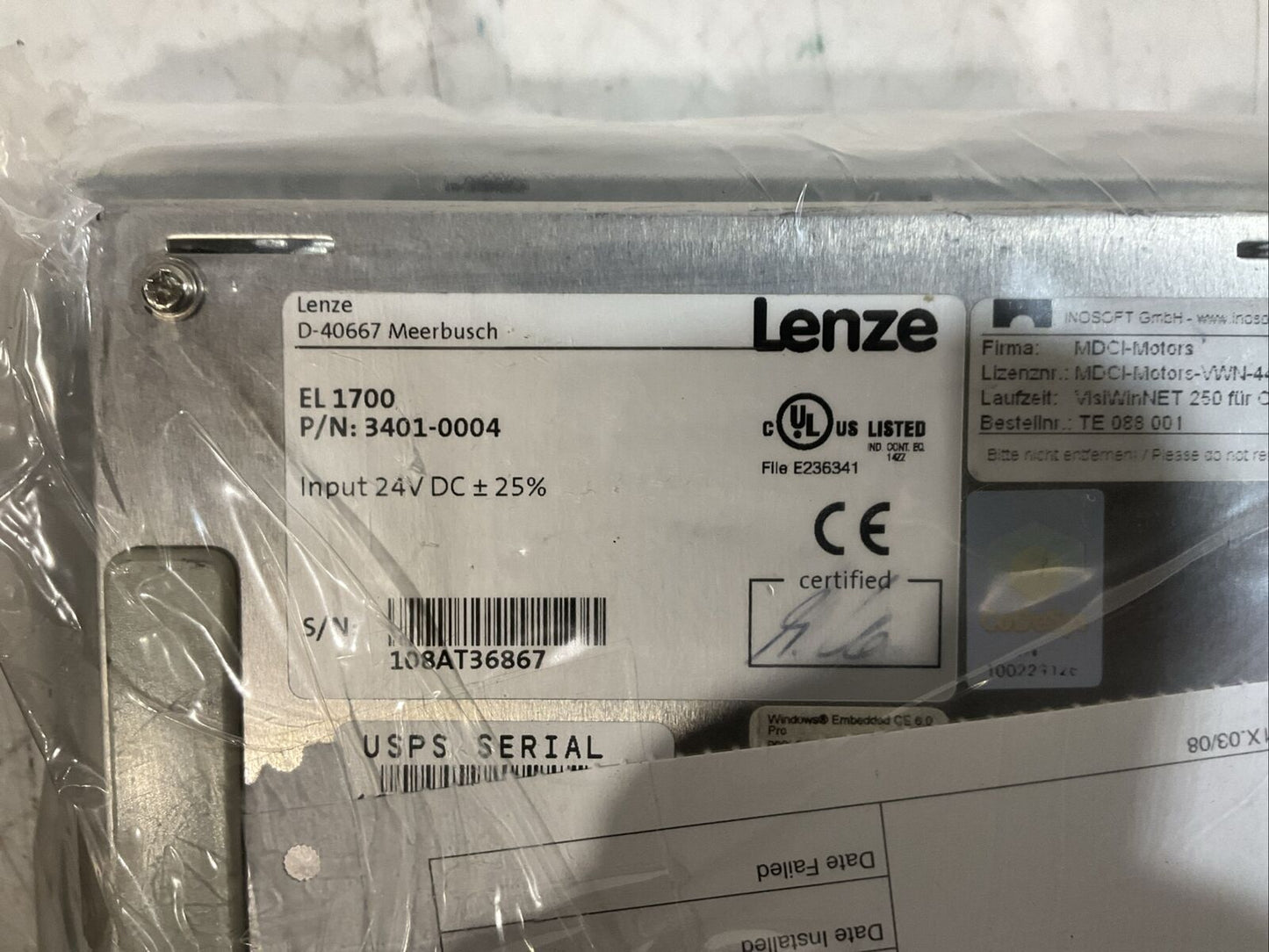 LENZE EL 1700 3401-0004 OPERATOR INTERFACE TOUCHSCREEN U3S