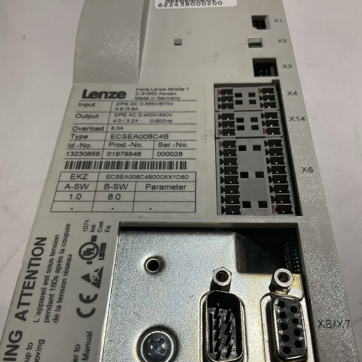 LENZE  ECSEA008C4B SERVO DRIVE VARIABLE FREQUENCY MOTOR CONTROLLER INVERTER U3S