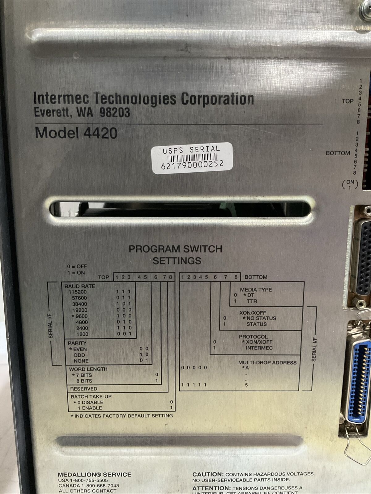 INTERMEC TECHNOLOGIES CO. 4420 EASY CODER PRINTER 120V 2A 50-60HZ U3S