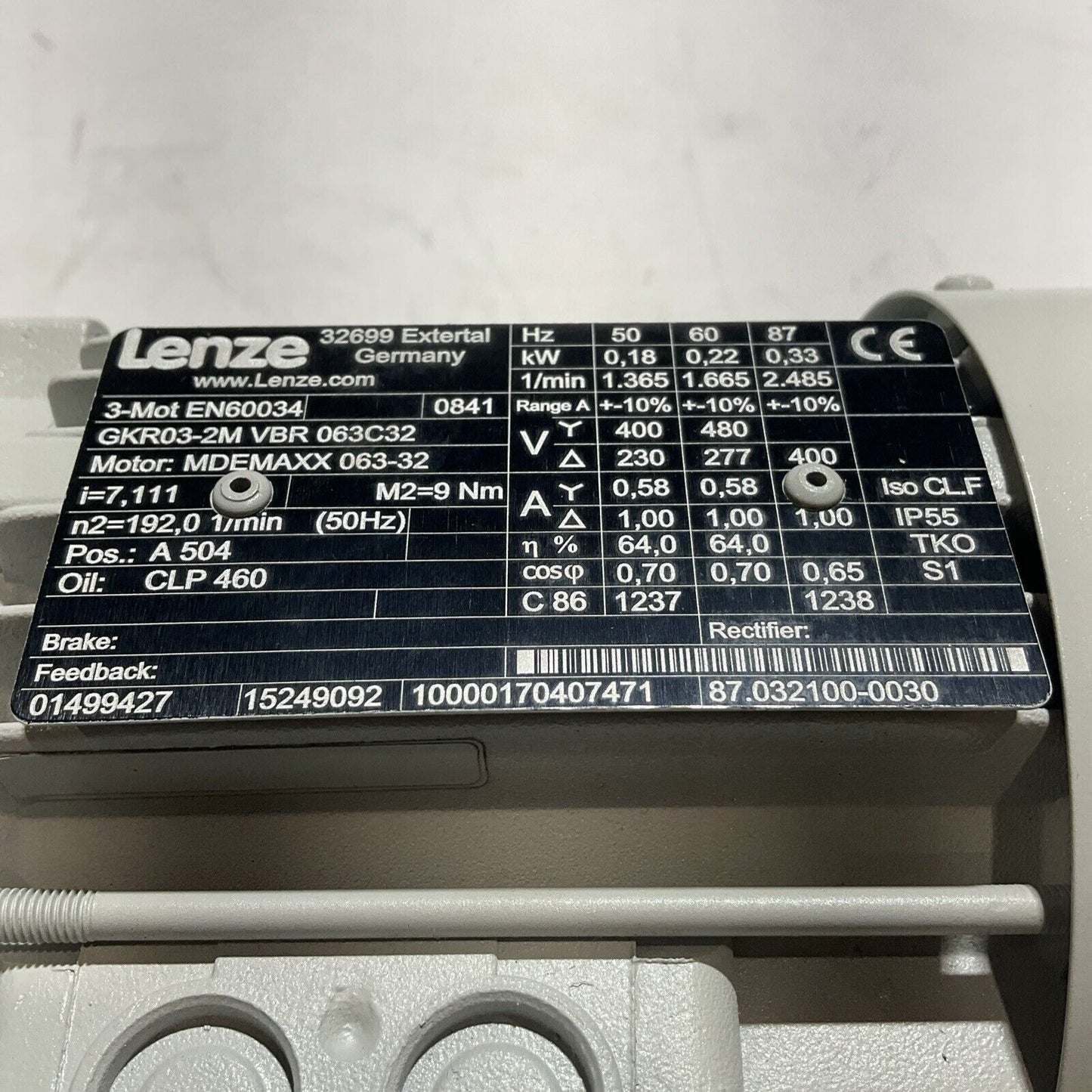 LENZE GKR03-2MVBR-06-3C32 MDEMAXX 063-32 GEAR MOTOR U3S