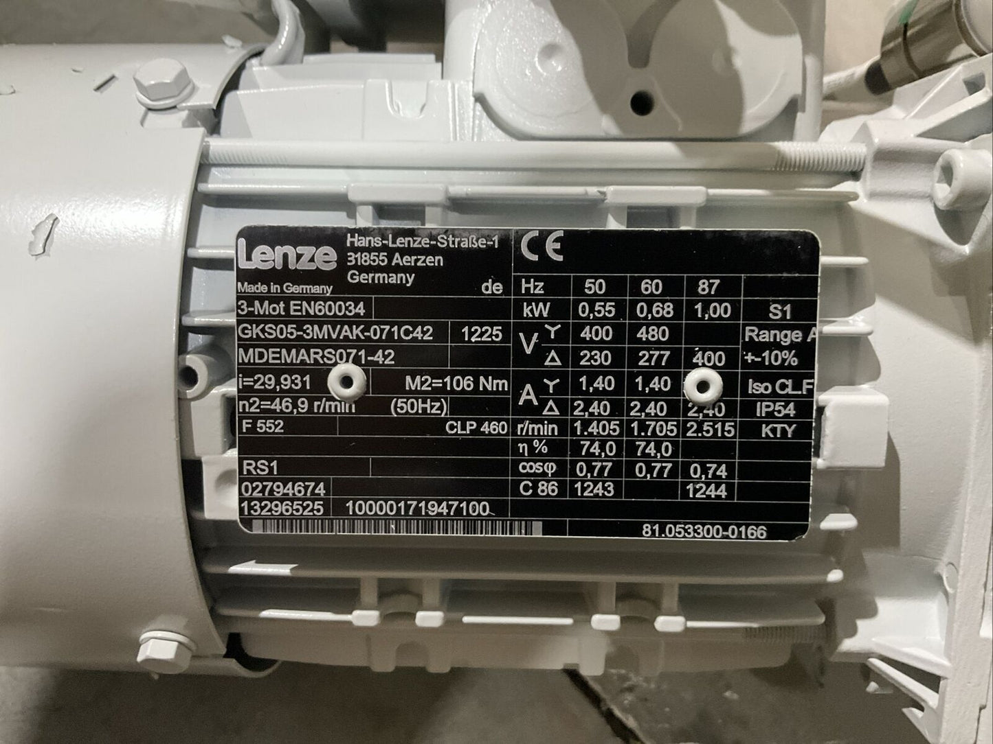 LENZE EN60034 GKS05-3MVAK-071C42 MDEMARS071-42 GEARBOX MOTOR U3S