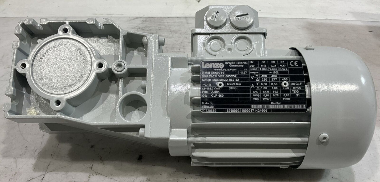 LENZE GKR03-2M VBR 063C32 MDEMAXX 063-32 50HZ 3-MOT EN60034 GEARBOX MOTOR U3S