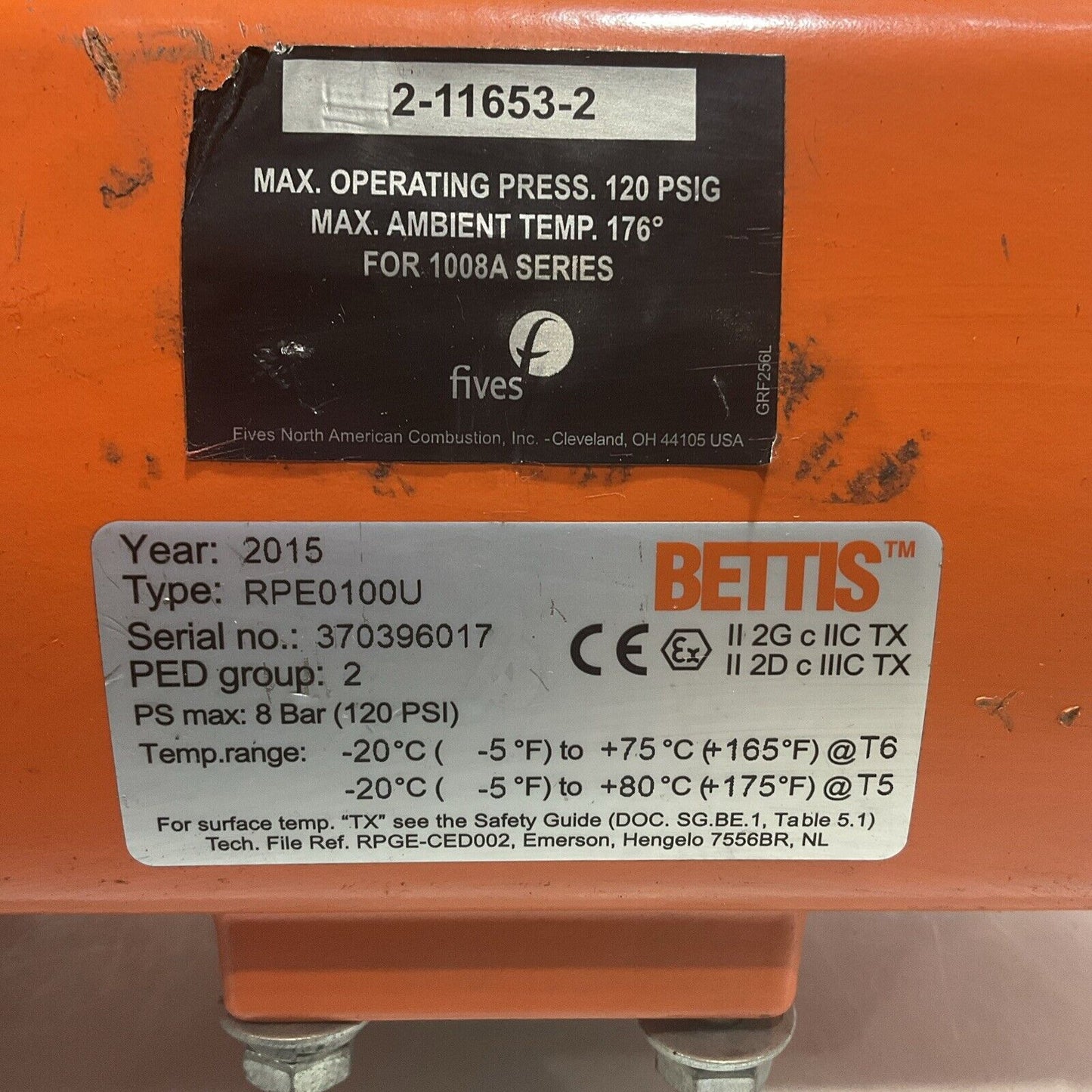 2015 BETTIS RPE0100U 2-1153-2 PNEUMATIC VALVE ACTUATOR 120PSI N3M