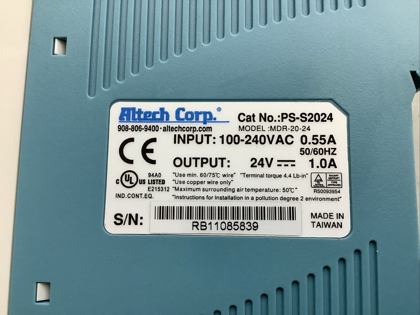 ALTECH CORP PS-S2024 100-240VAC 0.55A 24VDC POWER SUPPLY U3S