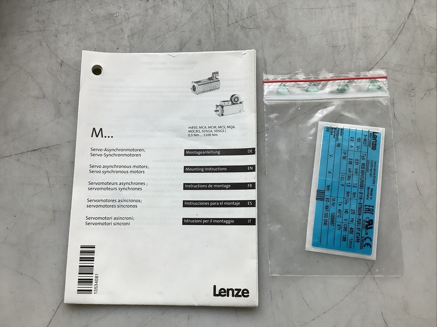 LENZE 13256657 MCS 06F41LRS0B0-B11N-ST5S00N-R2SU SERVO MOTOR 0.68HP 4050RPM U3S