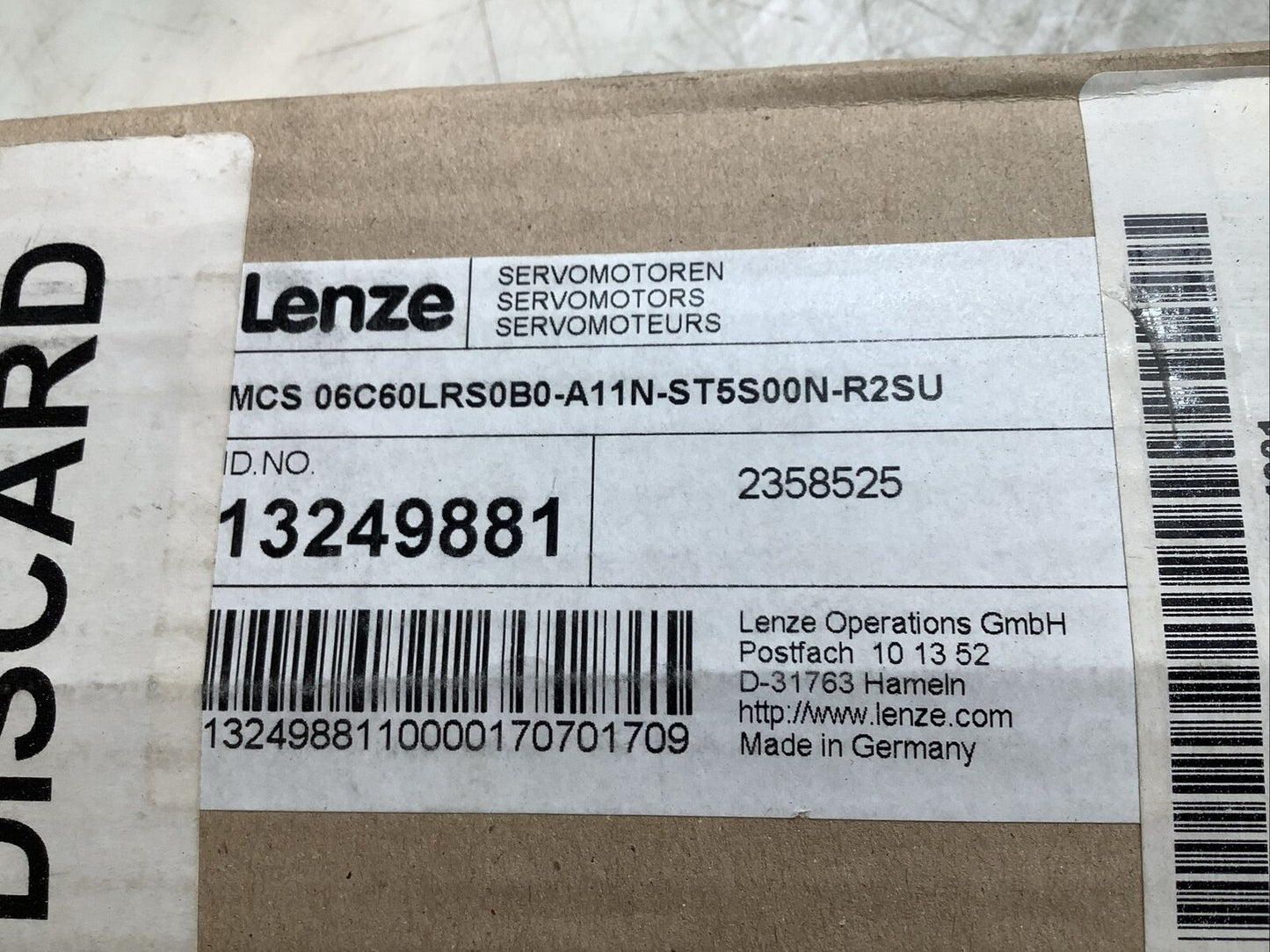 LENZE 13249881 MCS 06C60LRS0B0-A11N-ST5S00N-R2SU SERVO MOTOR 0.42HP 6000RPM U3S