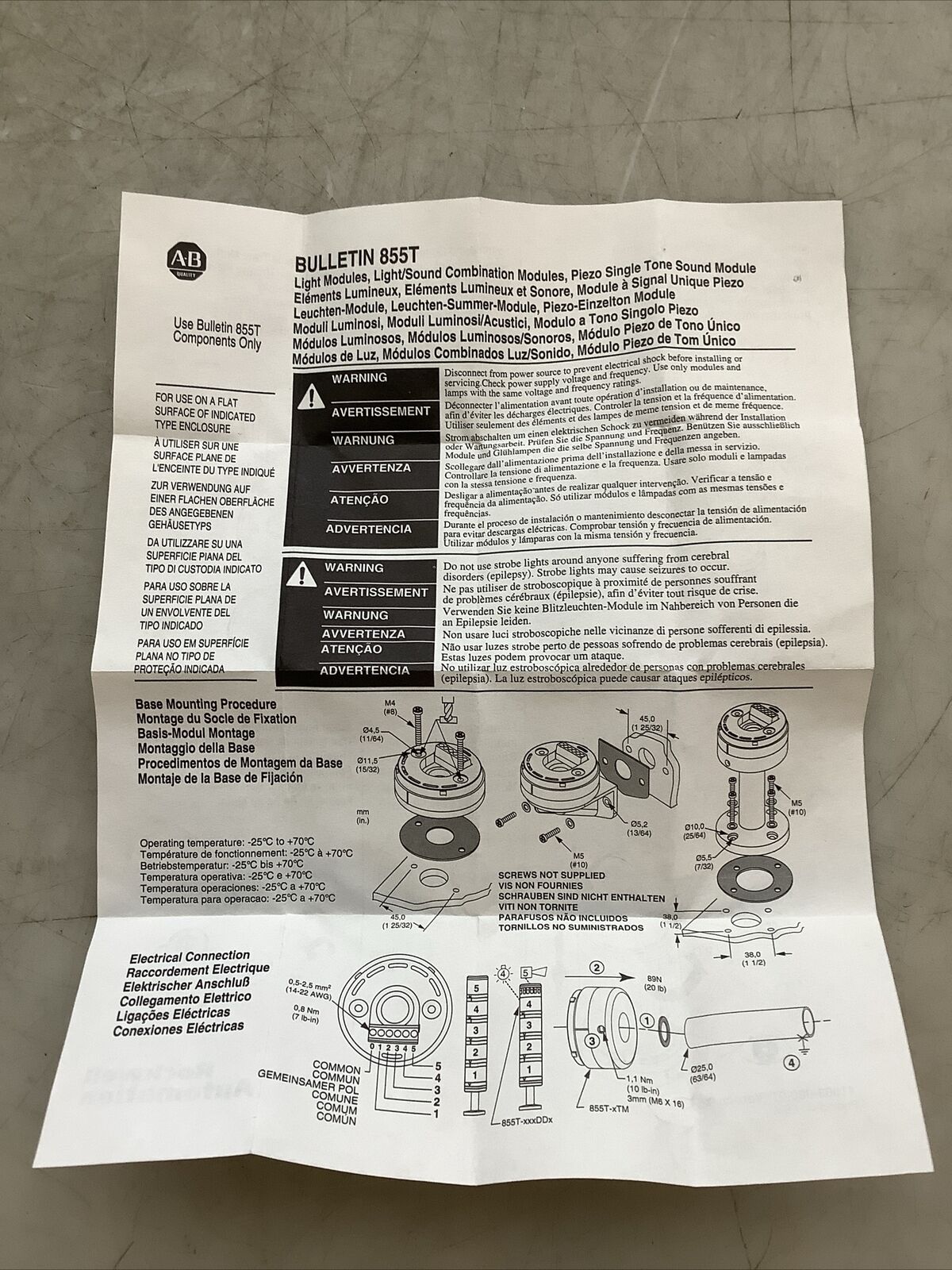 ALLEN BRADLEY 855T-BSB MOUNTING BASE SERIES B PG16 BLACK U3S