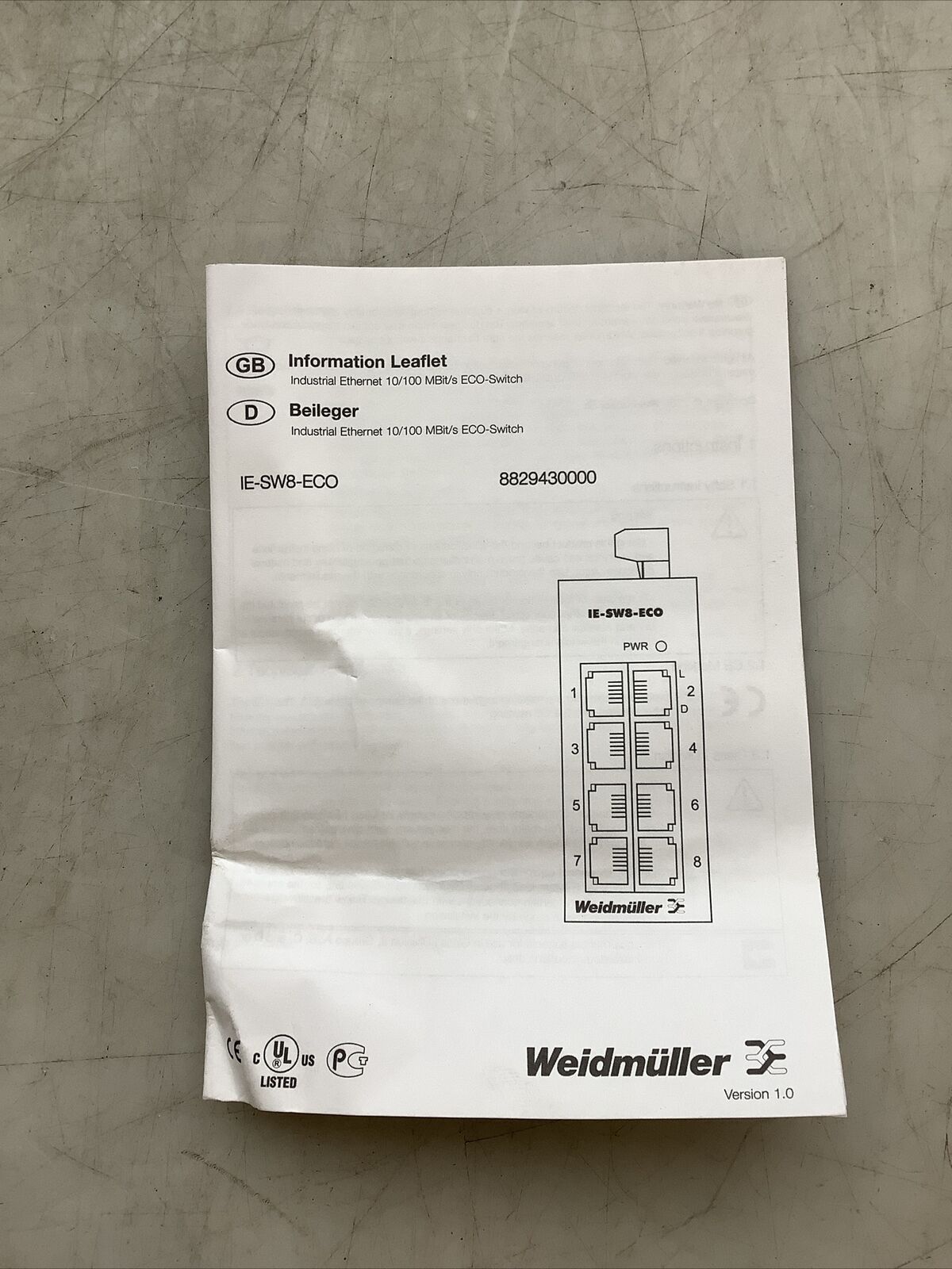 WEIDMULLER 8829430000 IE-SW8-ECO ETHERNET SITCH 8 PORT U3S