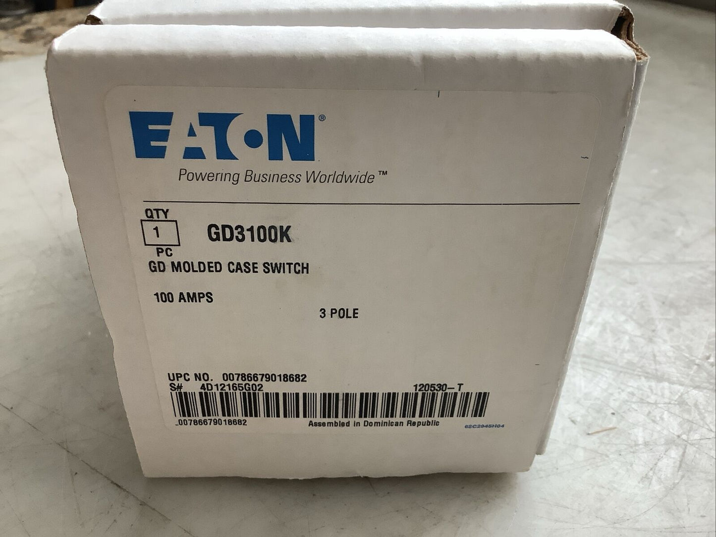 EATON GD3100K 100A MOLDED CASE SWITCH CIRCUIT BREAKER 3 POLE U3S