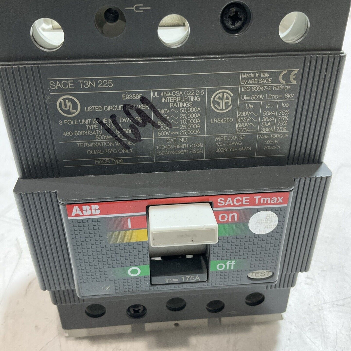 ABB SACE T3N225 SACE TMAX 175A  CIRCUIT BREAKER U3S